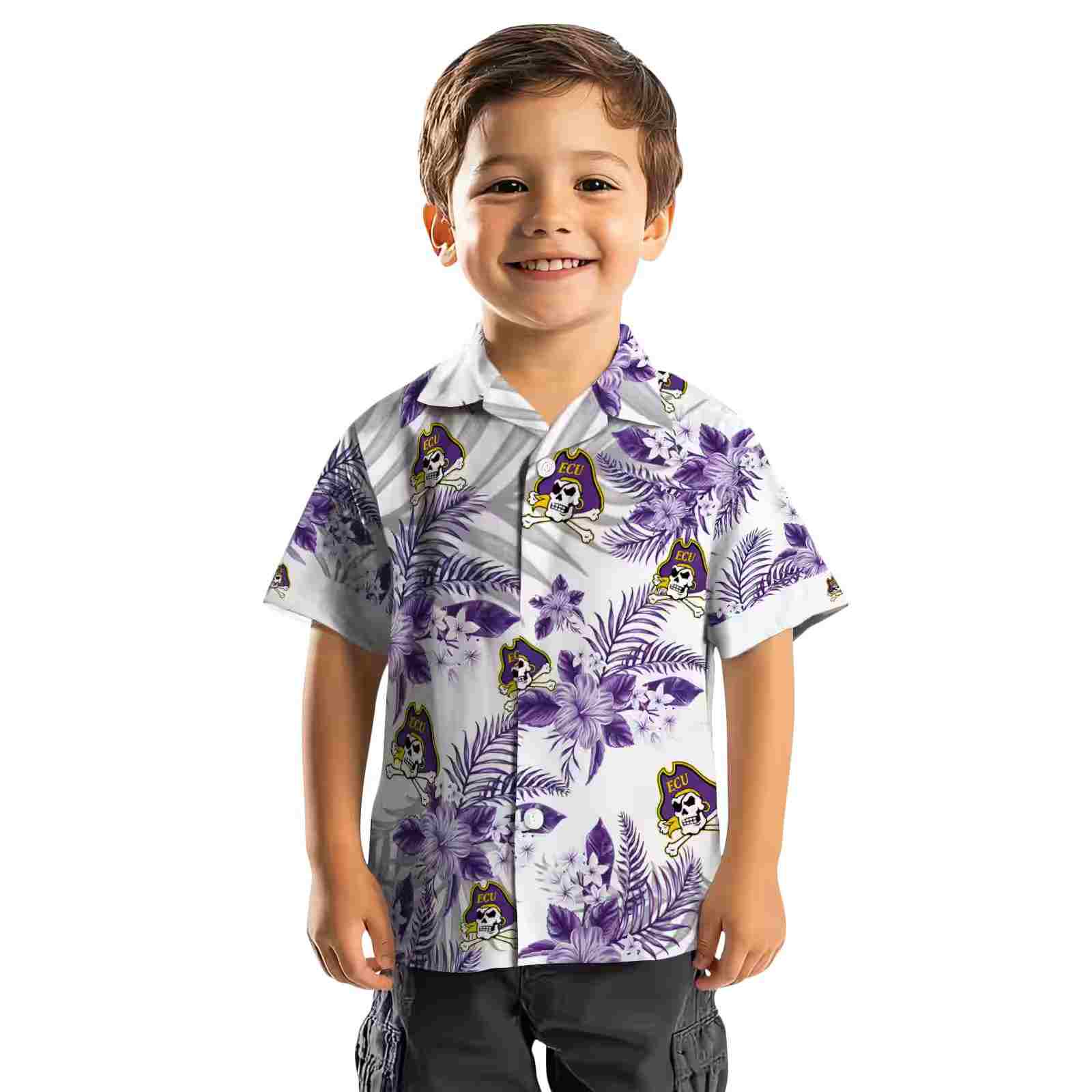 east carolina pirates hibiscus palm leaves purple white hawaiian shirt top rated