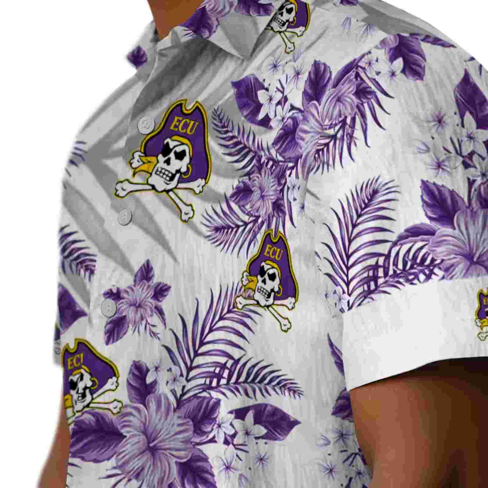 east carolina pirates hibiscus palm leaves purple white hawaiian shirt trendy