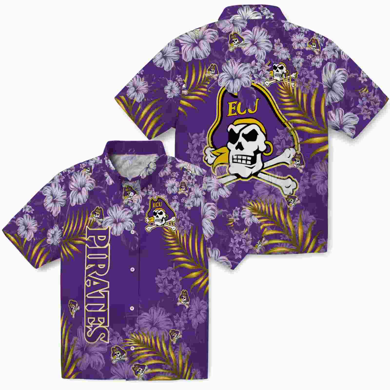 east carolina pirates hibiscus print purple hawaiian shirt high quality