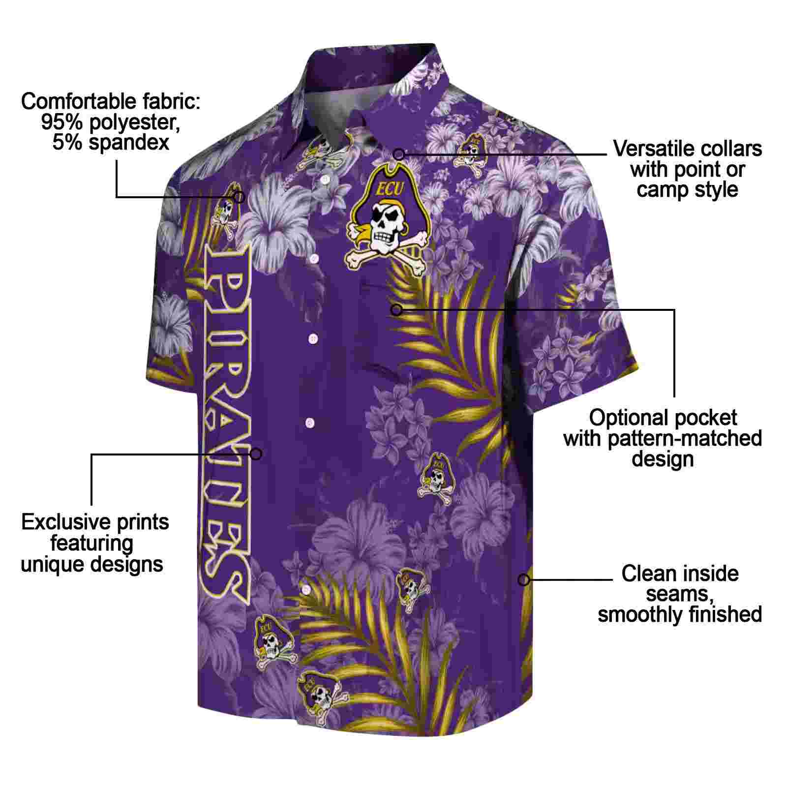 east carolina pirates hibiscus print purple hawaiian shirt new arrival