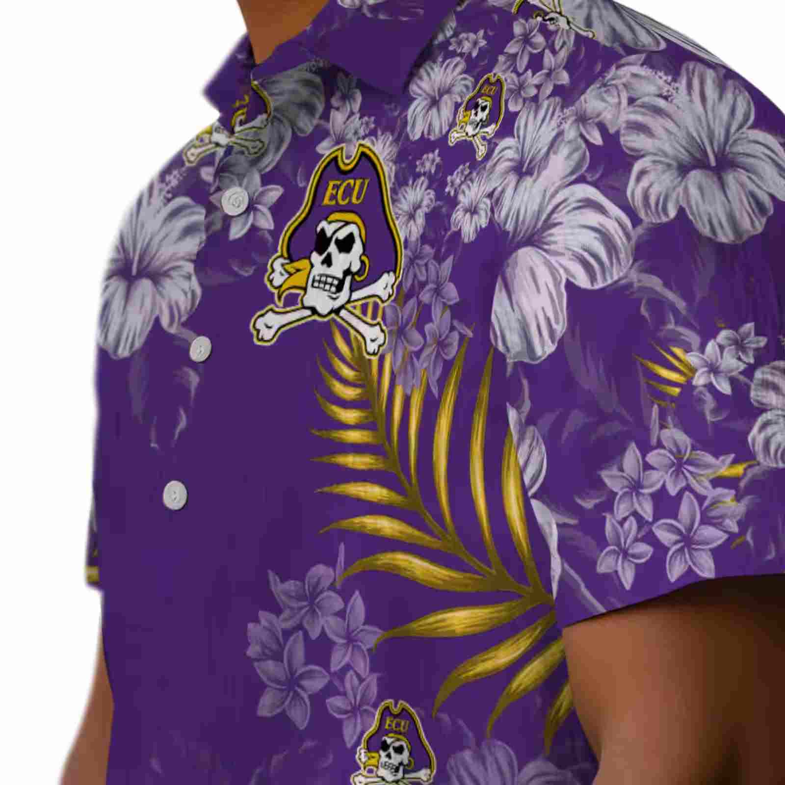 east carolina pirates hibiscus print purple hawaiian shirt trendy