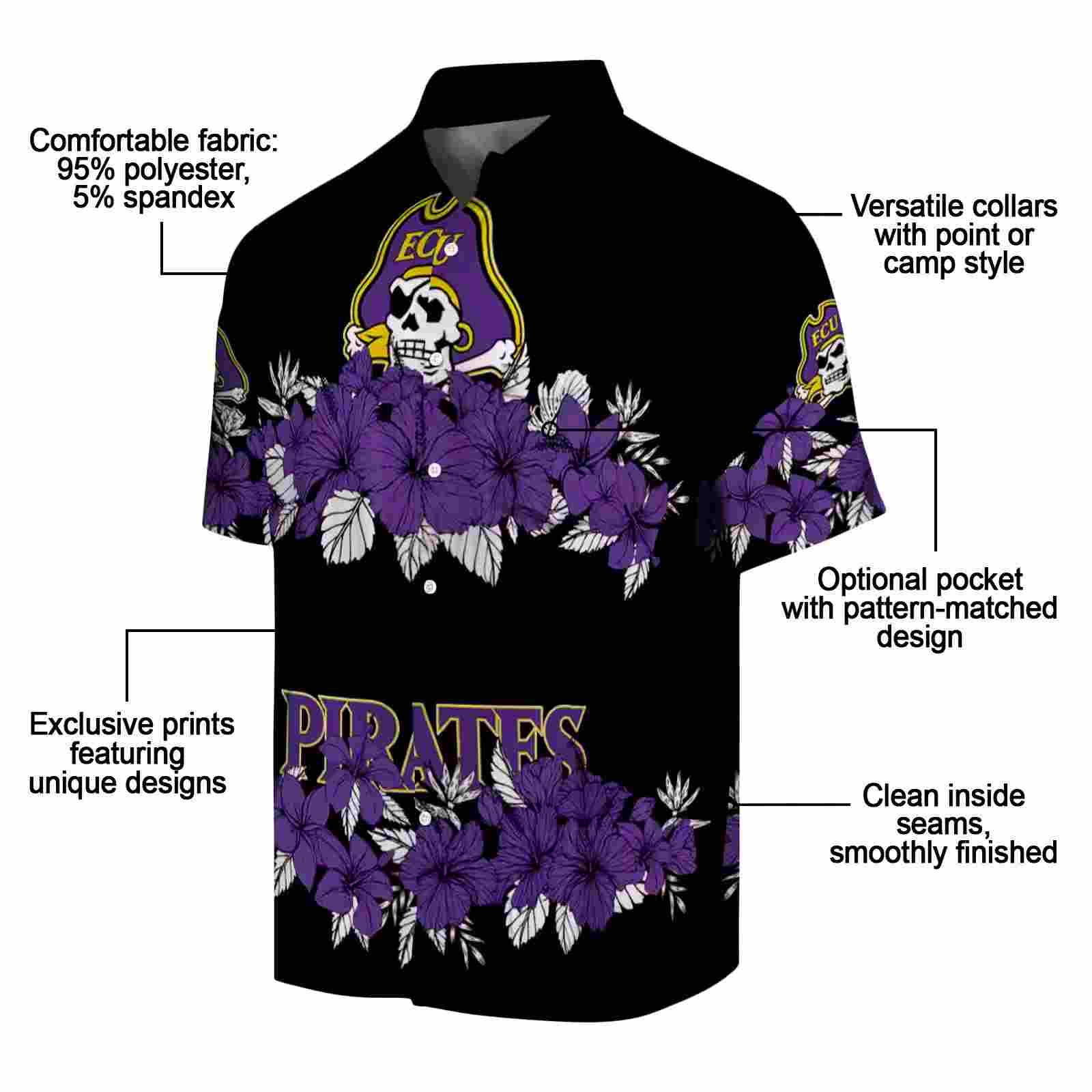 east carolina pirates hibiscus stripe purple black hawaiian shirt new arrival