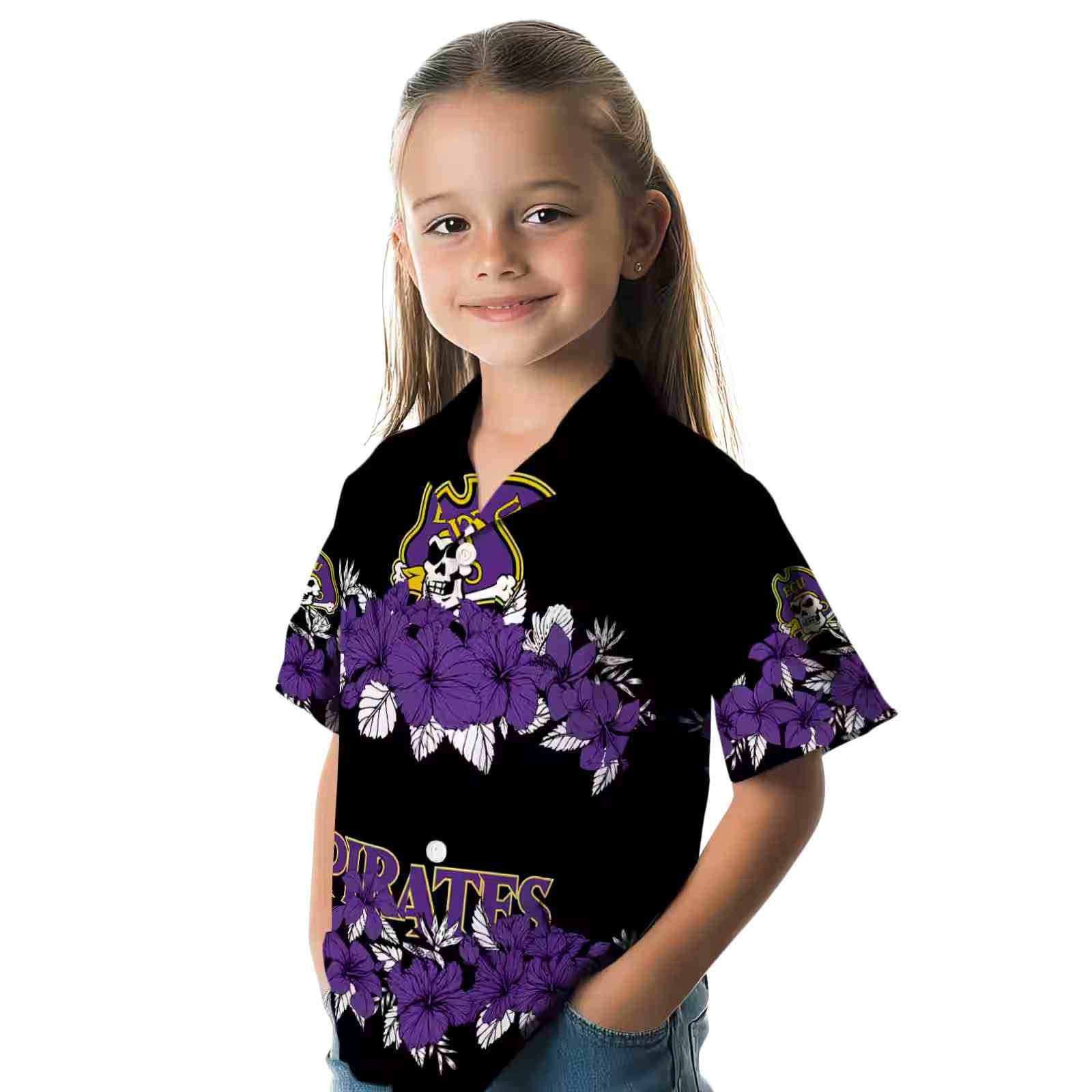 east carolina pirates hibiscus stripe purple black hawaiian shirt premium grade