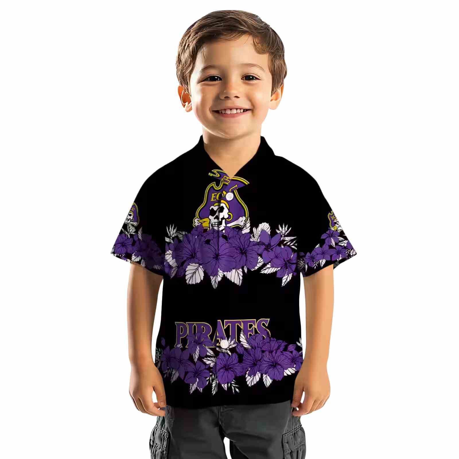 east carolina pirates hibiscus stripe purple black hawaiian shirt top rated