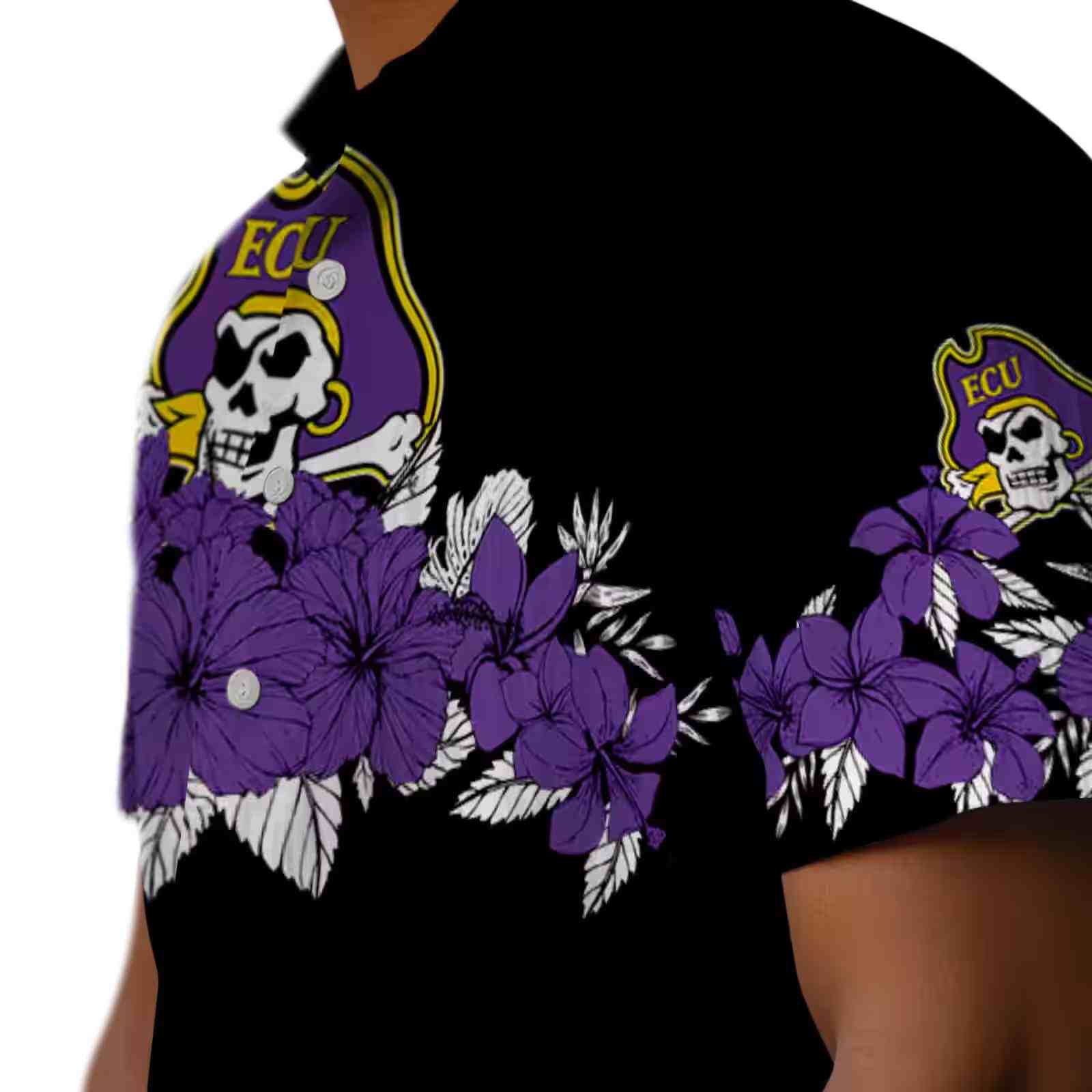 east carolina pirates hibiscus stripe purple black hawaiian shirt trendy