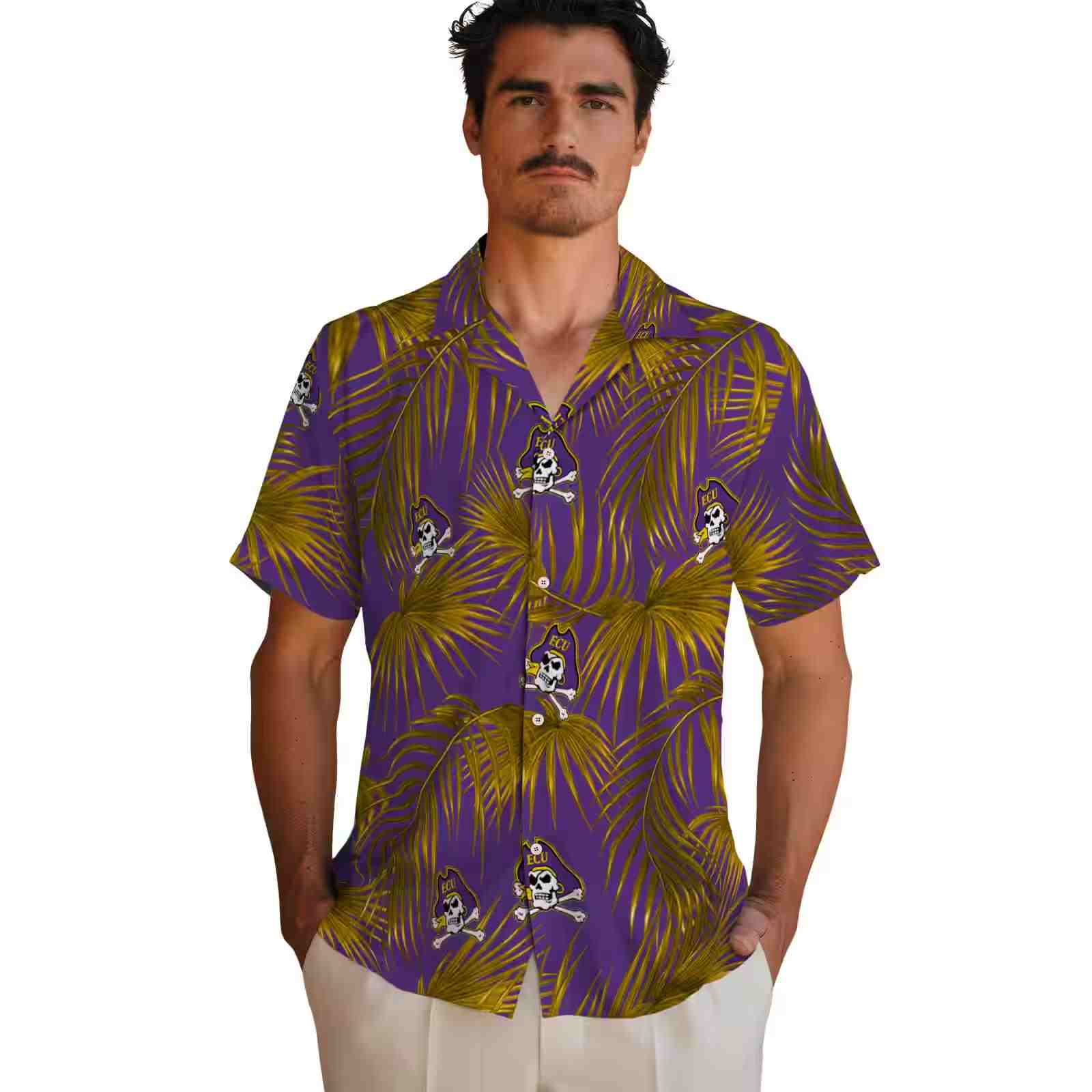 east carolina pirates leafy palms purple hawaiian shirt fashion forward