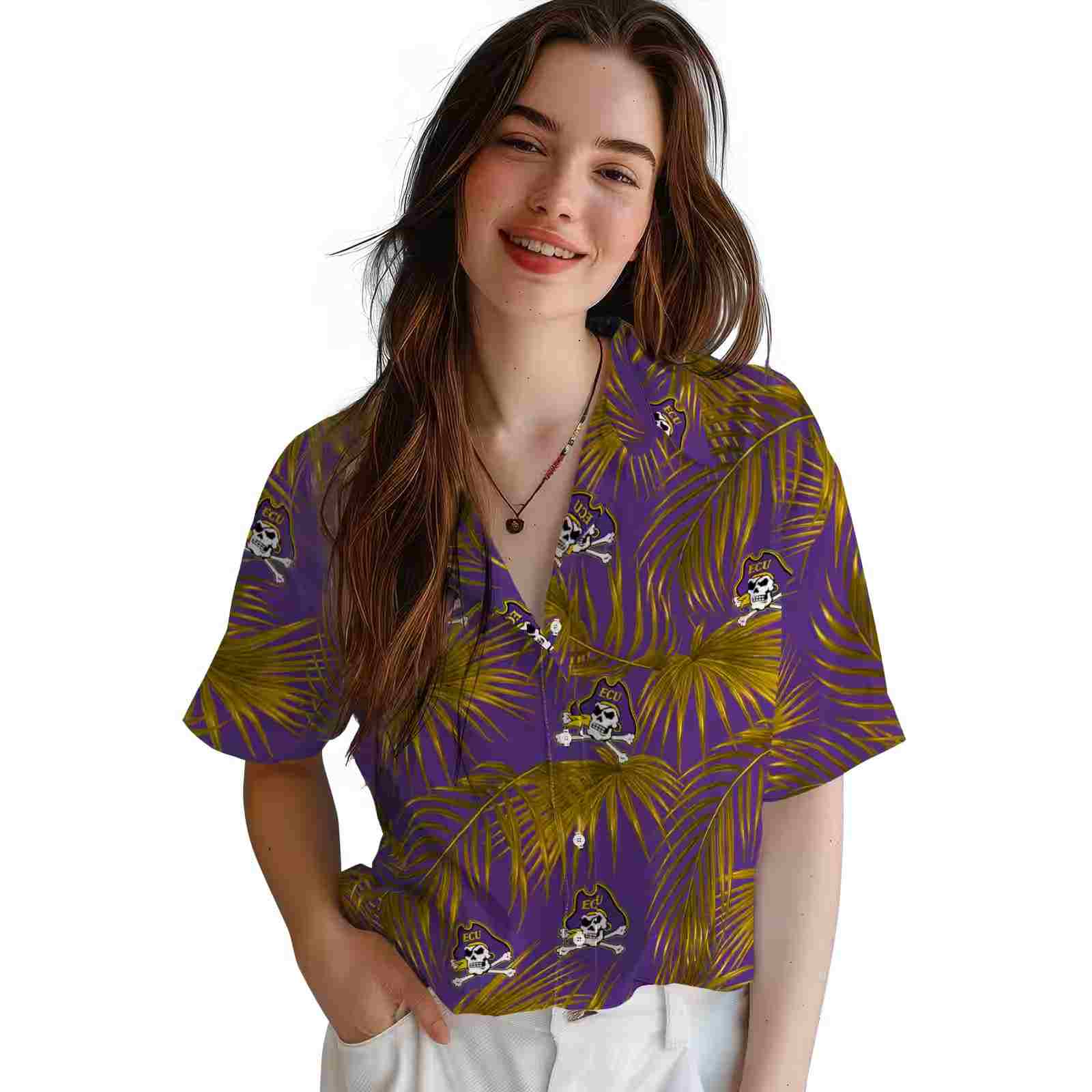 east carolina pirates leafy palms purple hawaiian shirt latest model