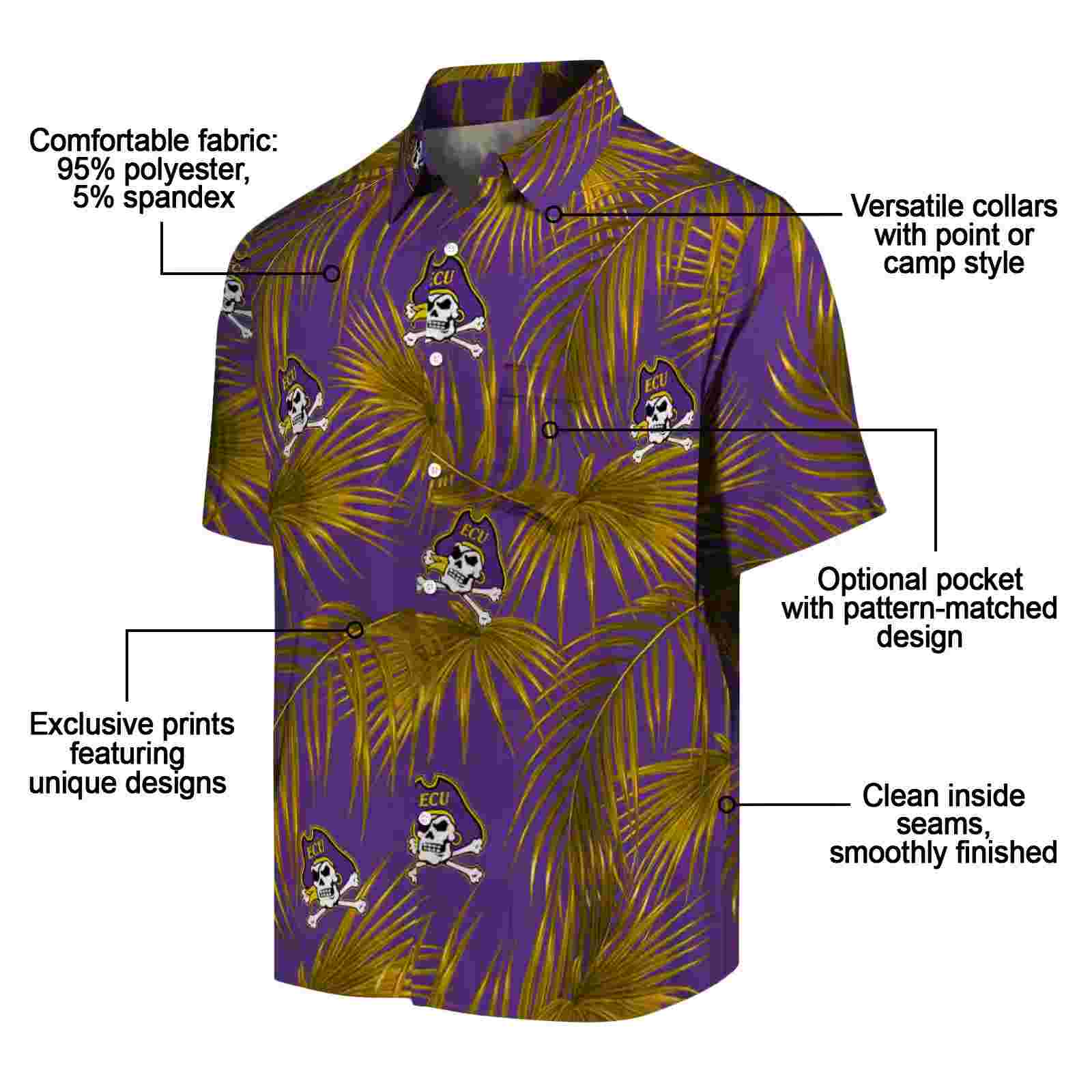 east carolina pirates leafy palms purple hawaiian shirt new arrival