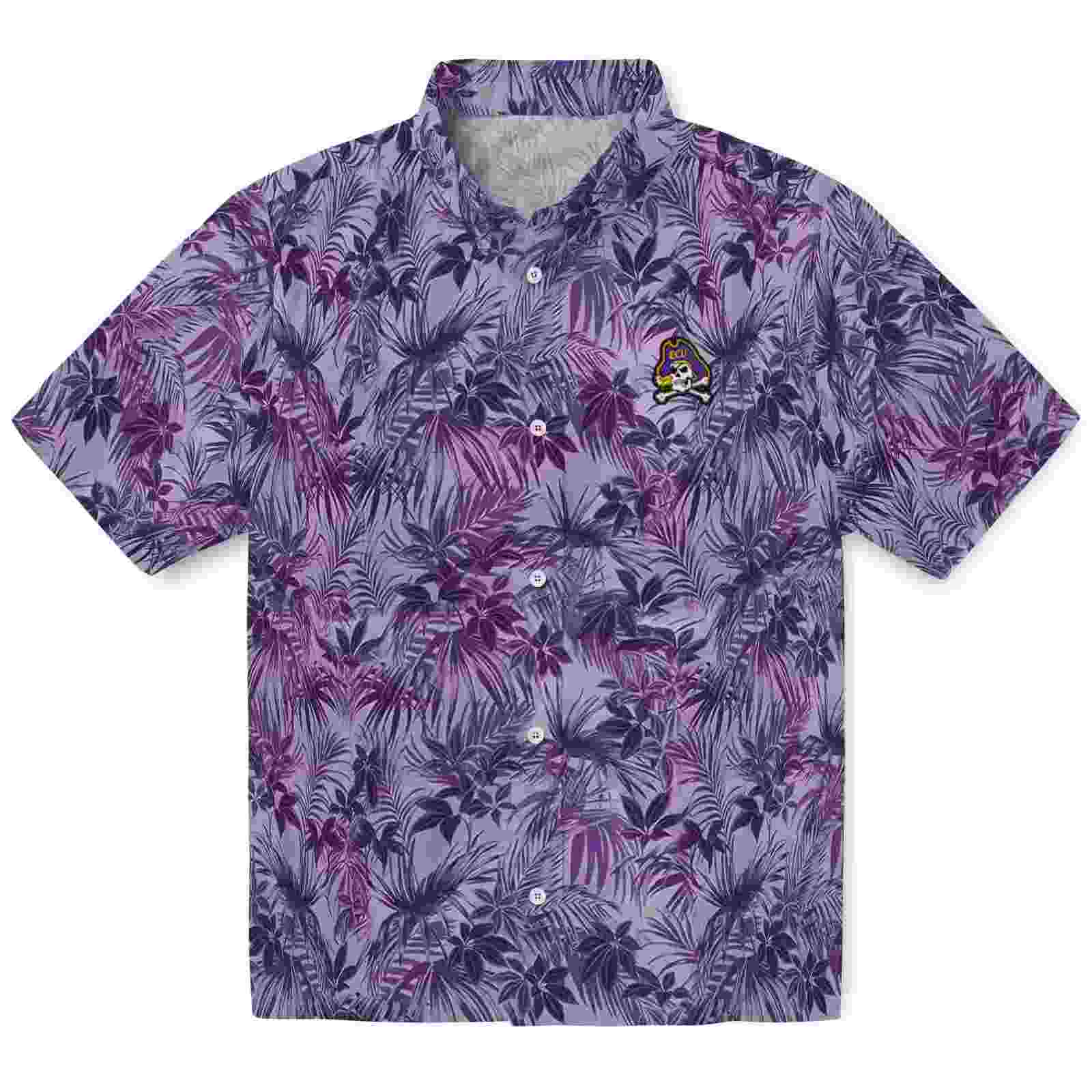 East Carolina Pirates Leafy Pattern Purple Hawaiian Shirt