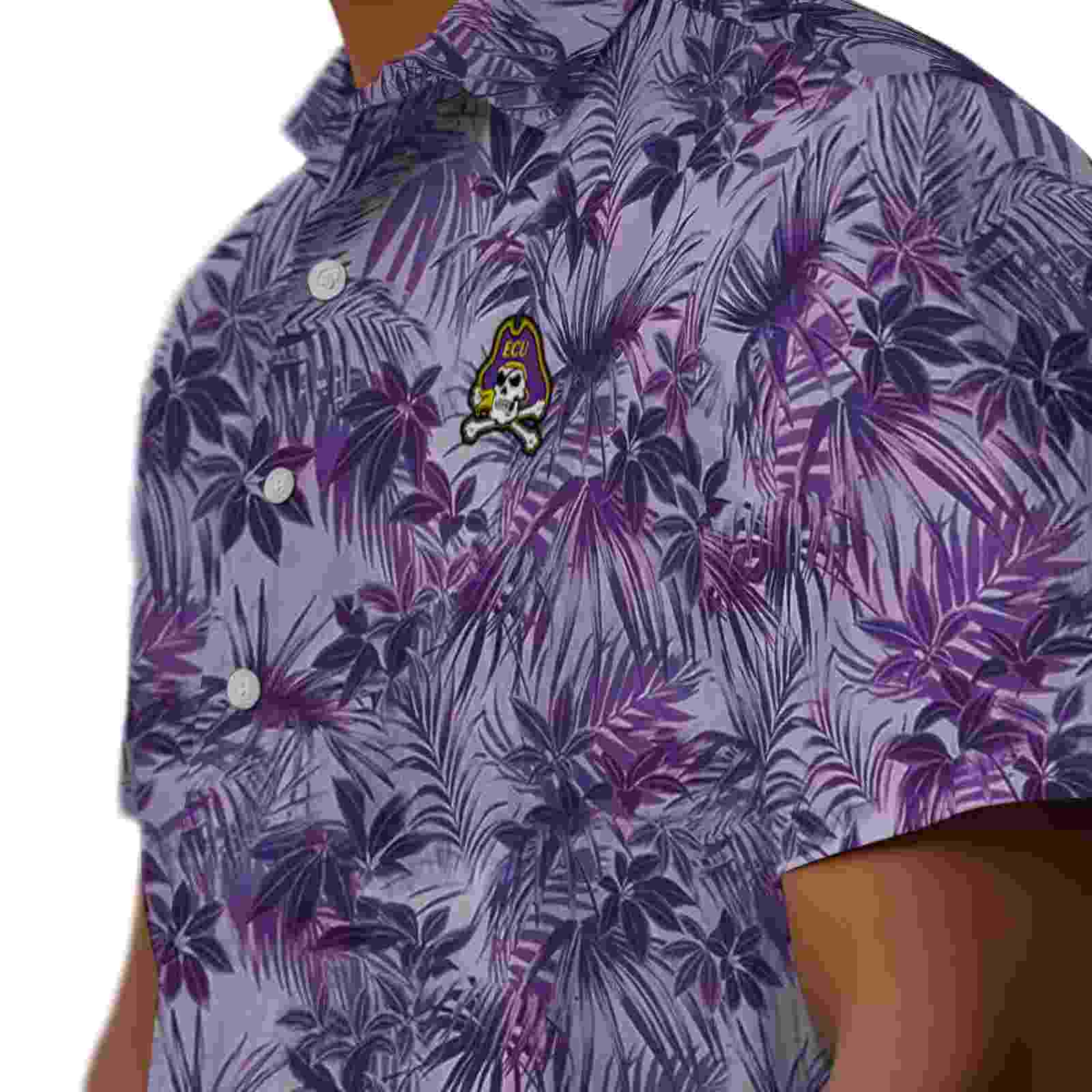 east carolina pirates leafy pattern purple hawaiian shirt trendy