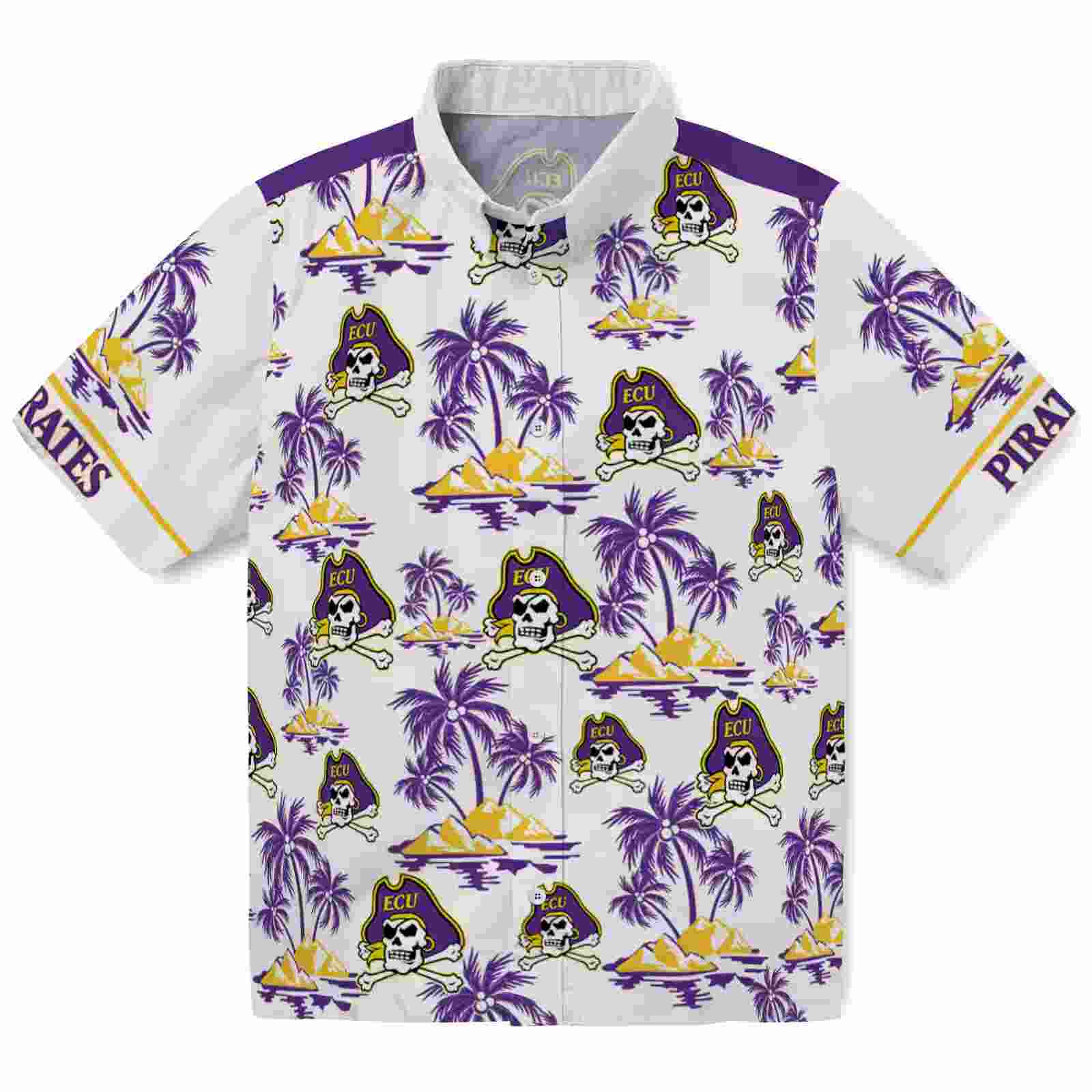 East Carolina Pirates Palm Island Print Purple White Hawaiian Shirt