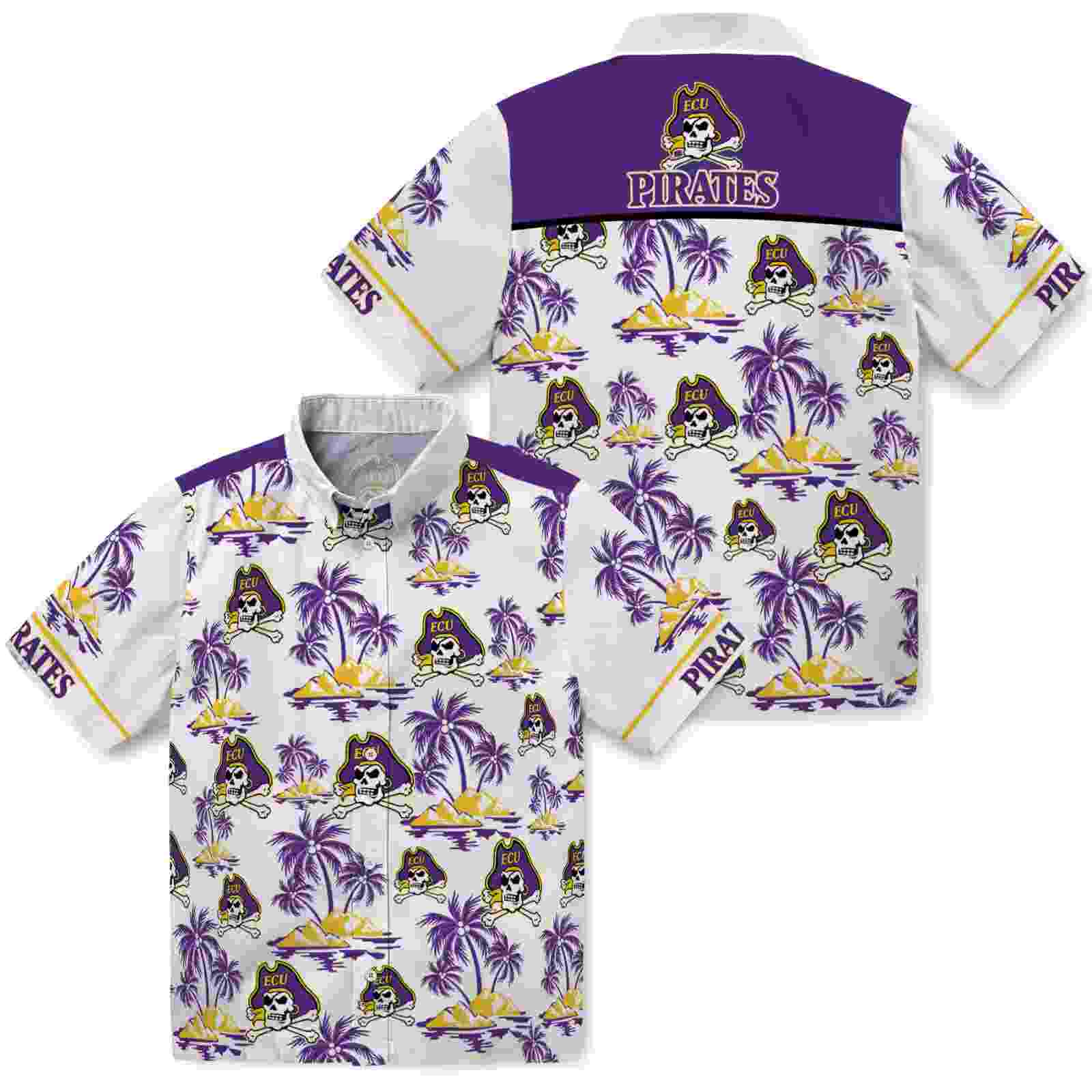 east carolina pirates palm island print purple white hawaiian shirt high quality