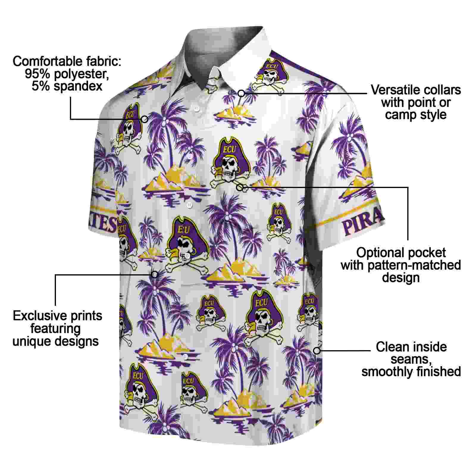 east carolina pirates palm island print purple white hawaiian shirt new arrival