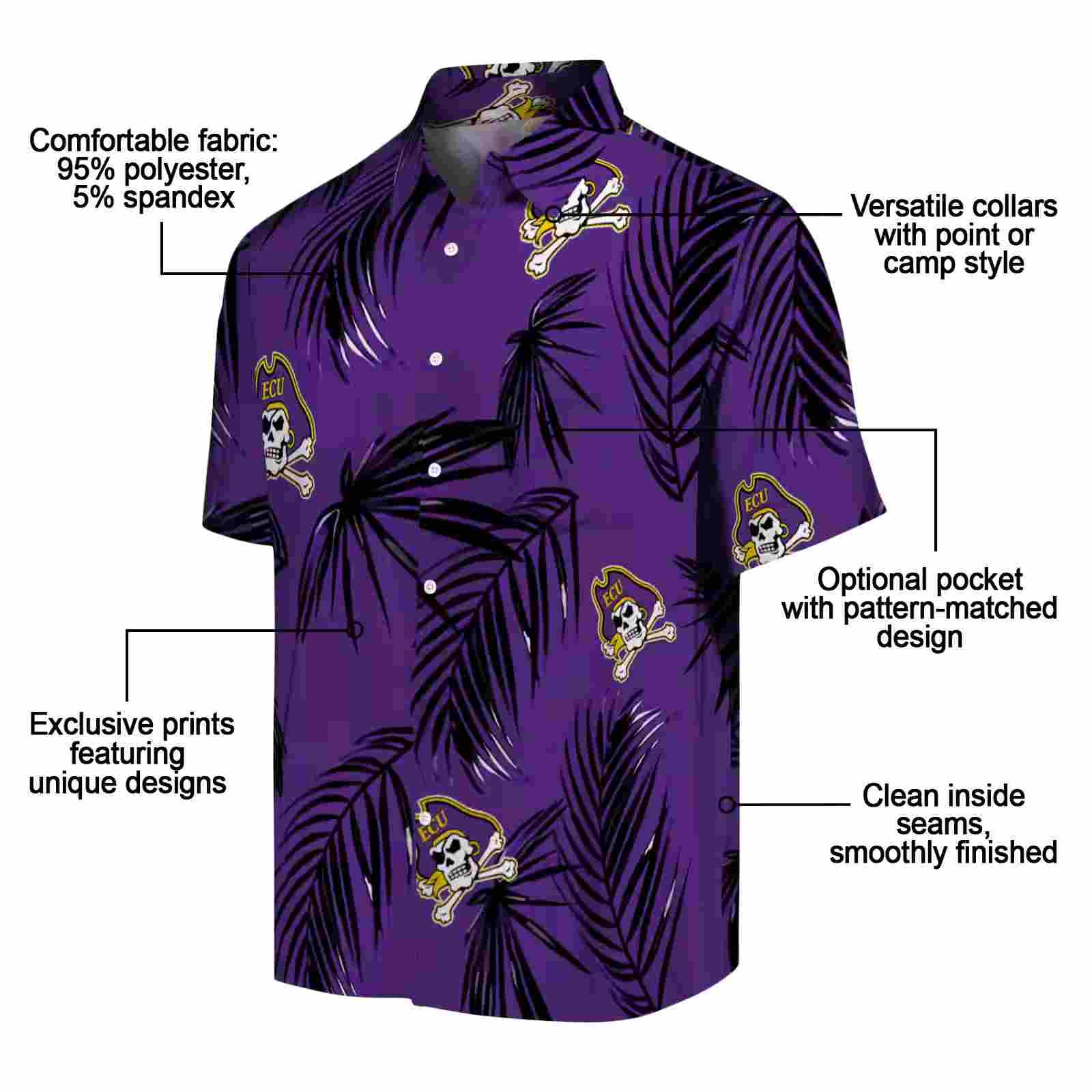 east carolina pirates palm leaf purple hawaiian shirt new arrival