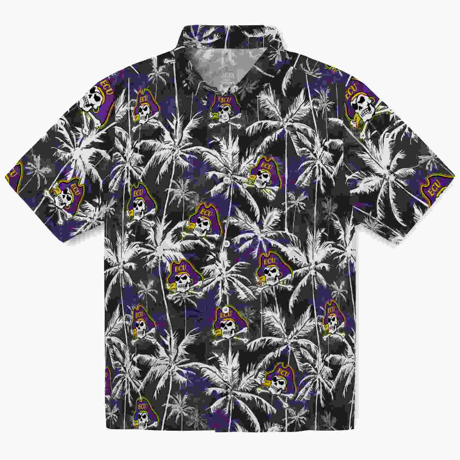 East Carolina Pirates Palm Pattern Purple Black Hawaiian Shirt