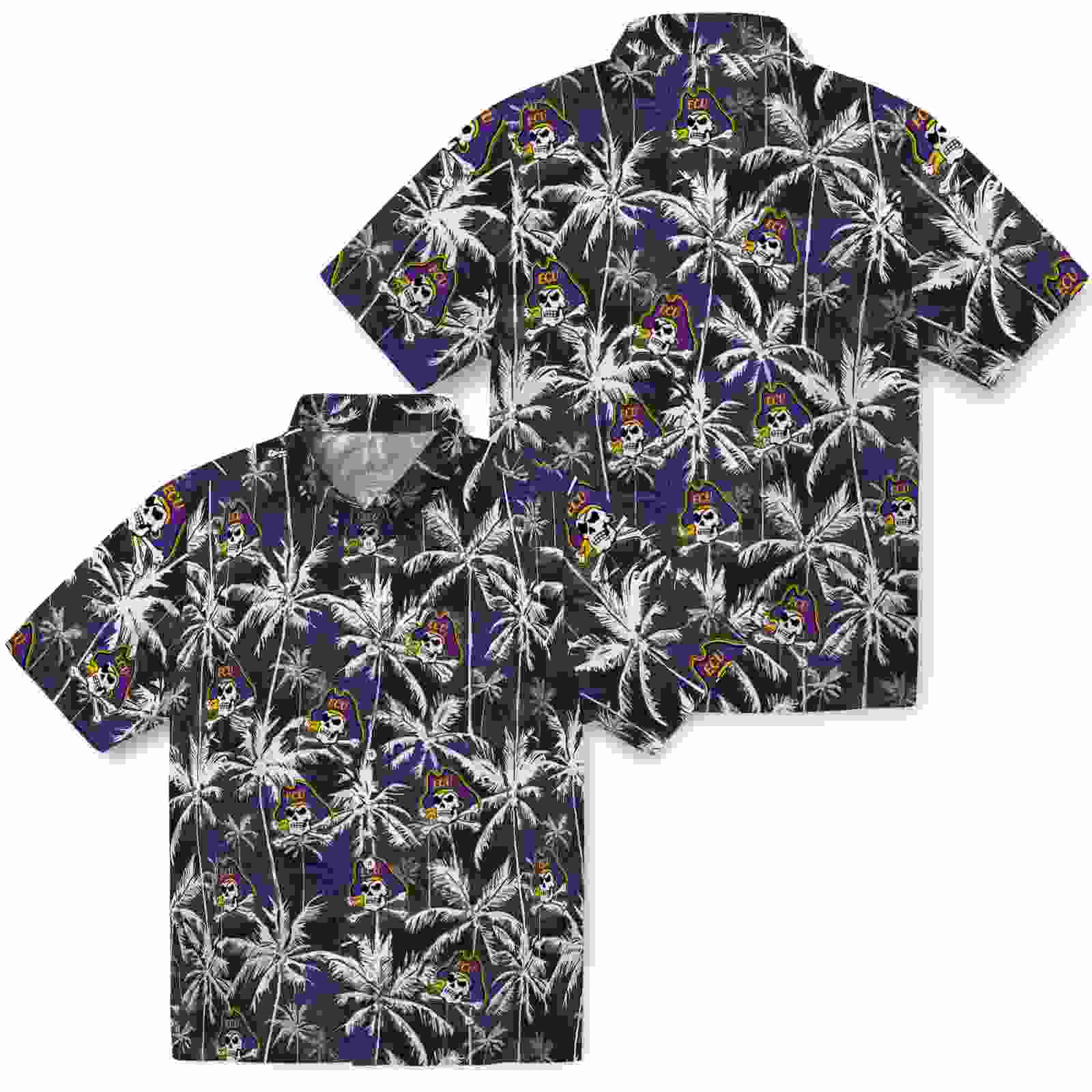 east carolina pirates palm pattern purple black hawaiian shirt high quality