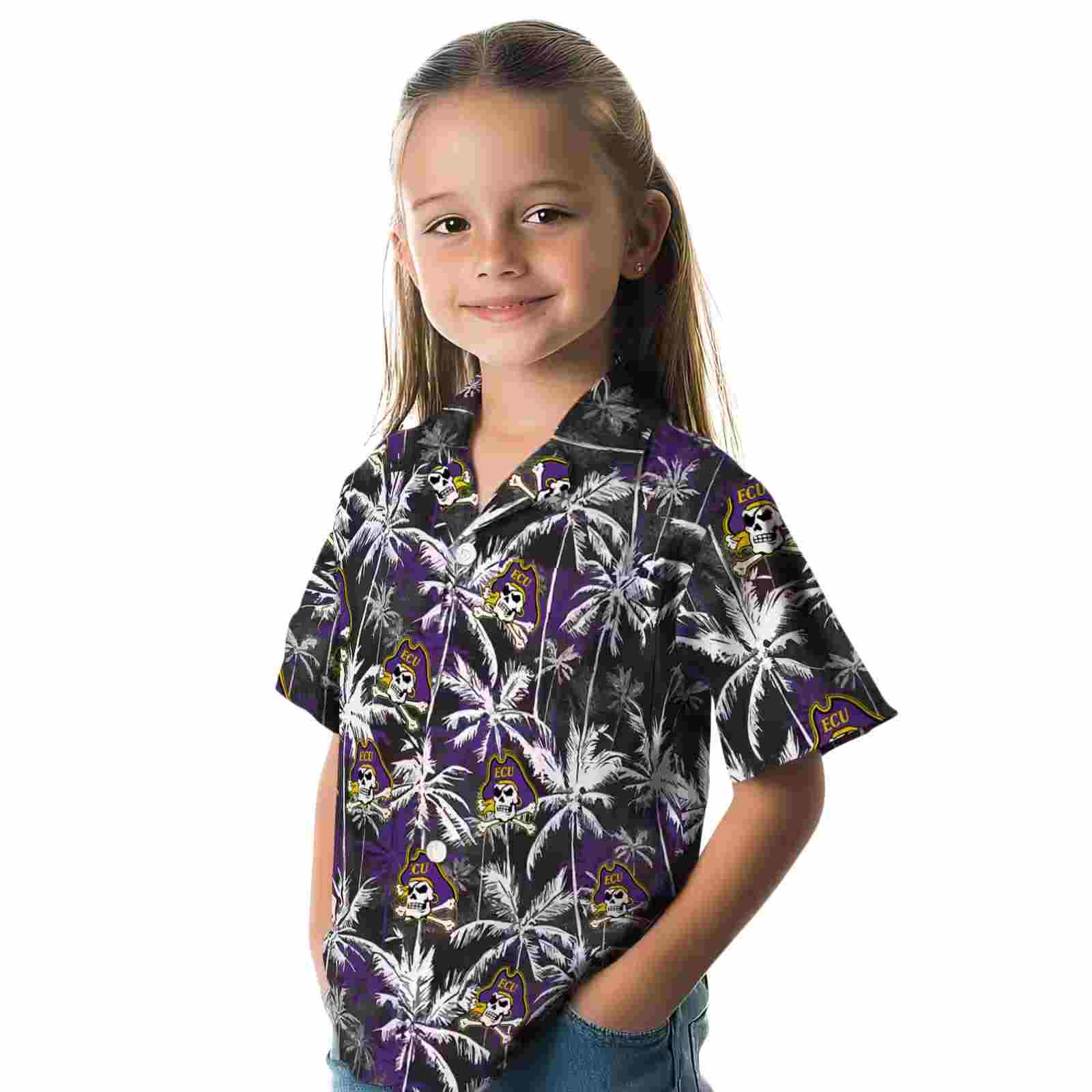 east carolina pirates palm pattern purple black hawaiian shirt premium grade