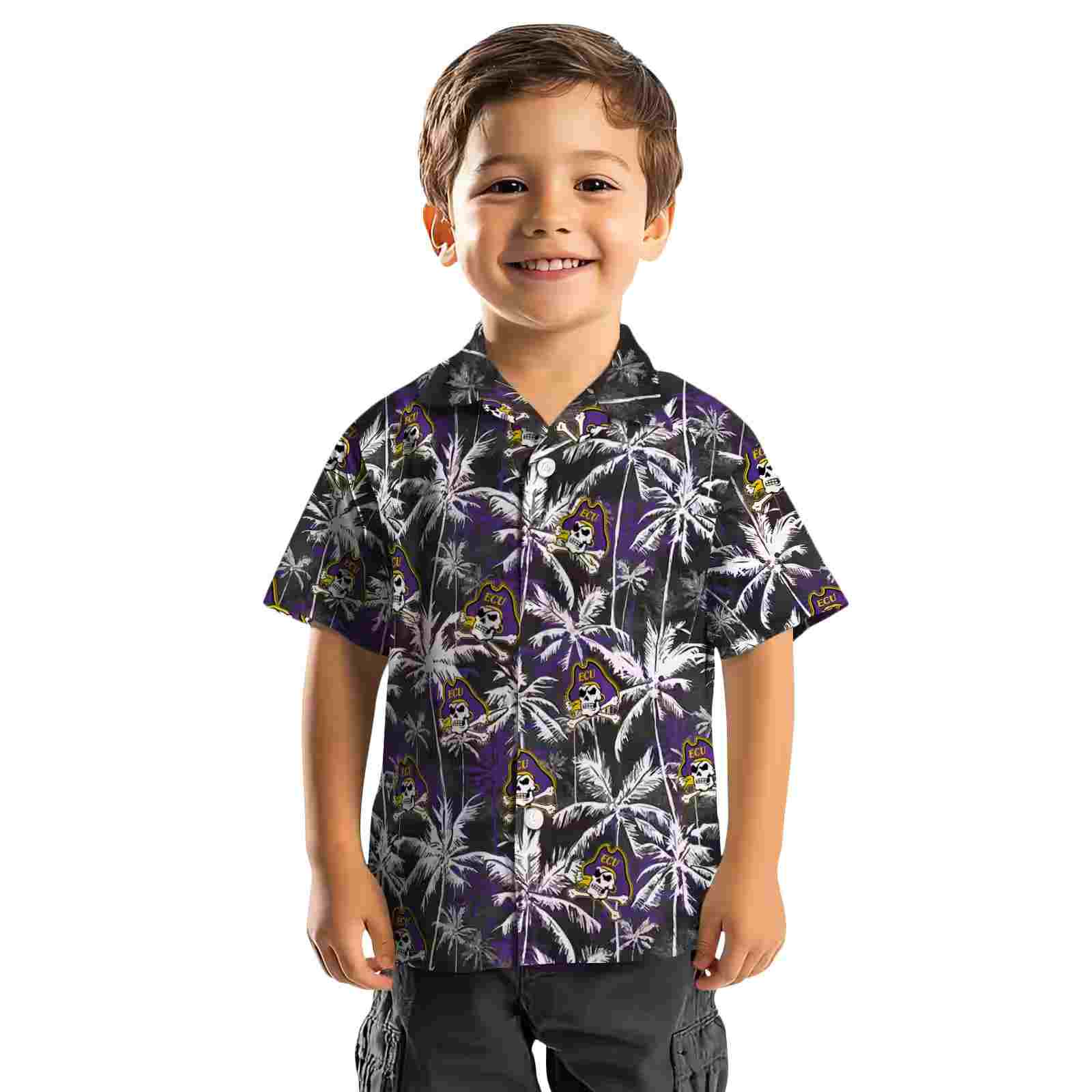 east carolina pirates palm pattern purple black hawaiian shirt top rated