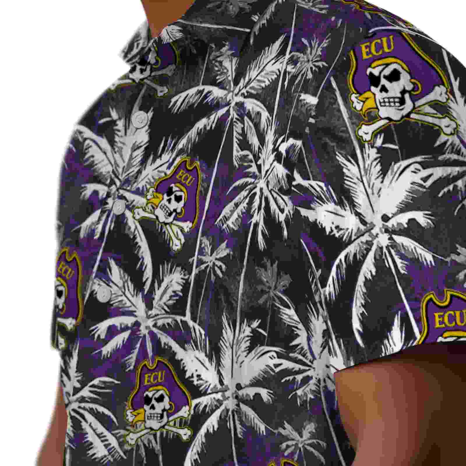 east carolina pirates palm pattern purple black hawaiian shirt trendy