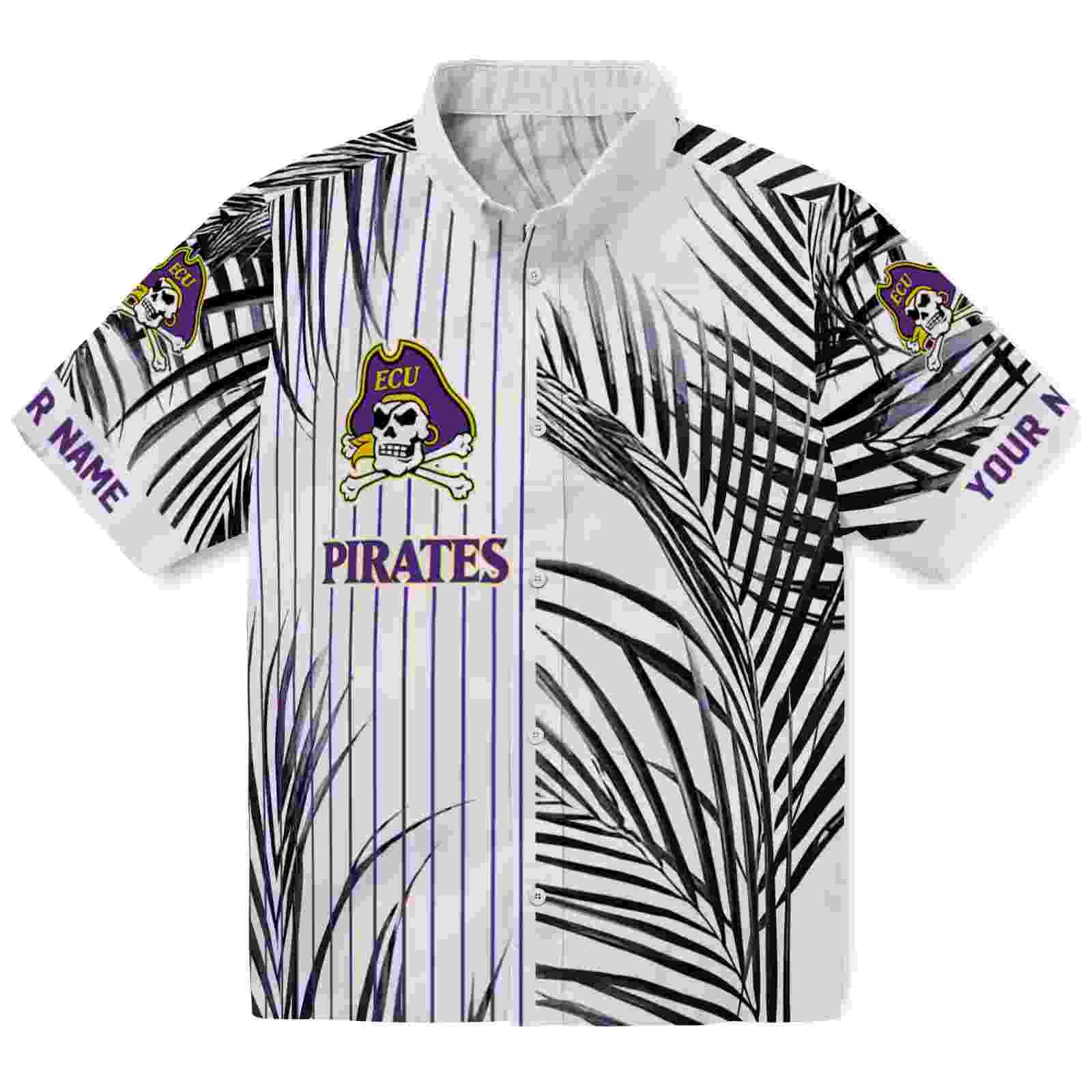 East Carolina Pirates Palm Stripes Purple Black White Hawaiian Shirt