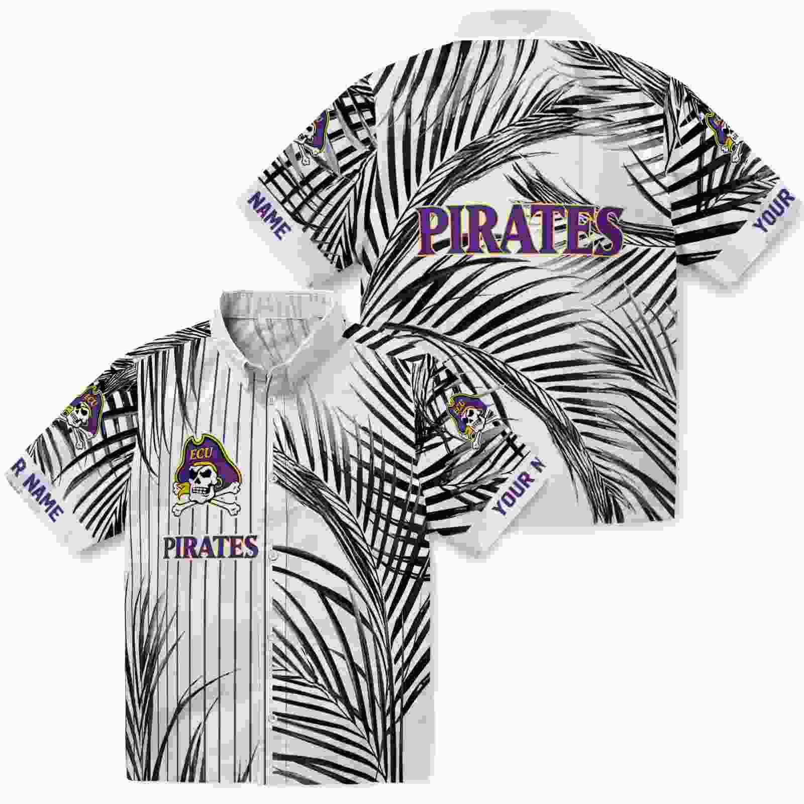 east carolina pirates palm stripes purple black white hawaiian shirt high quality