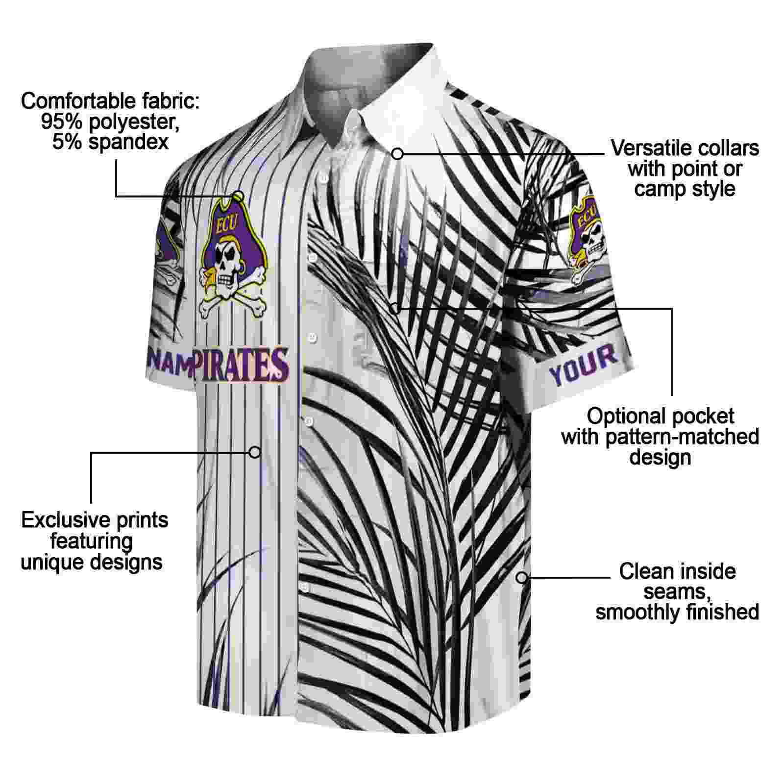 east carolina pirates palm stripes purple black white hawaiian shirt new arrival