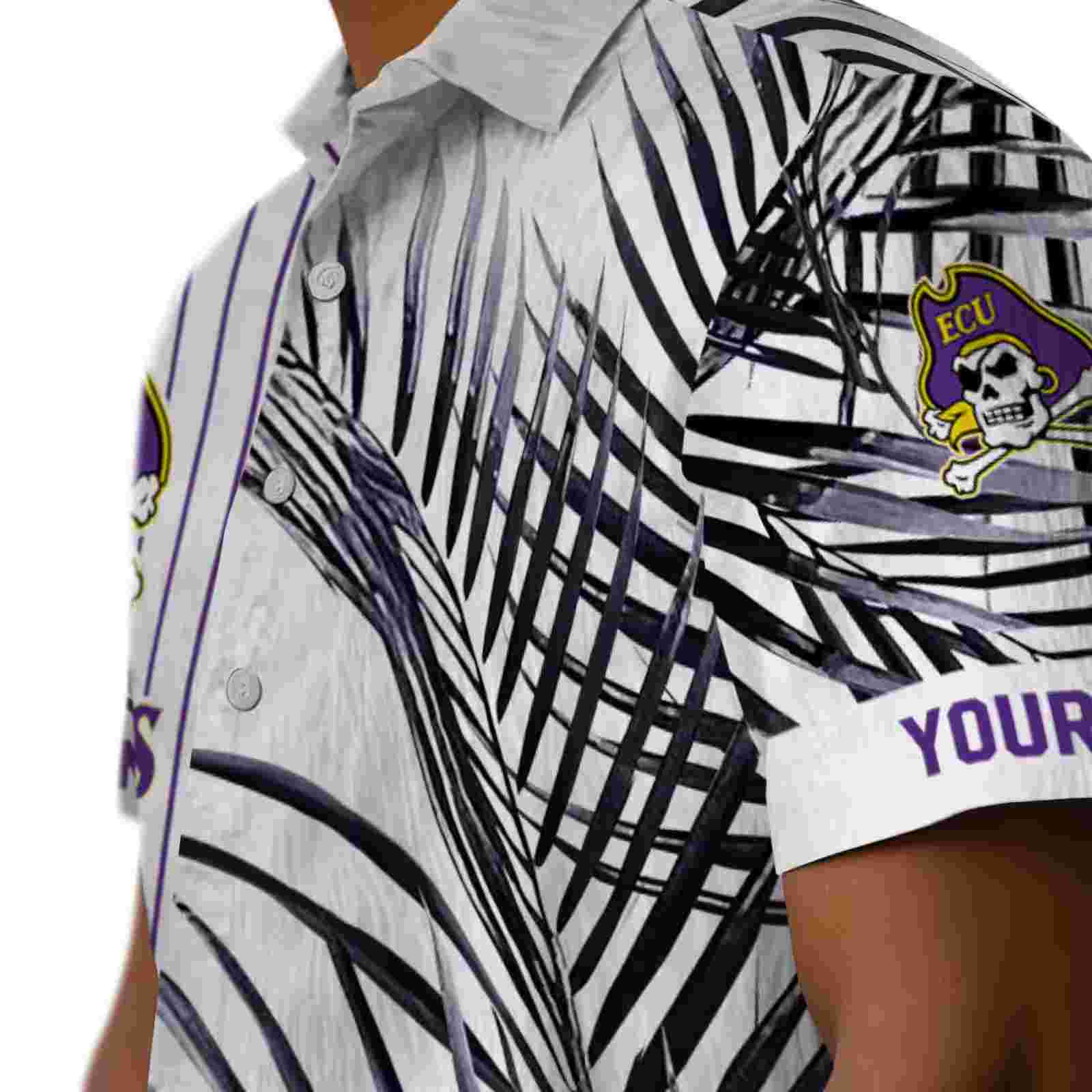 east carolina pirates palm stripes purple black white hawaiian shirt trendy