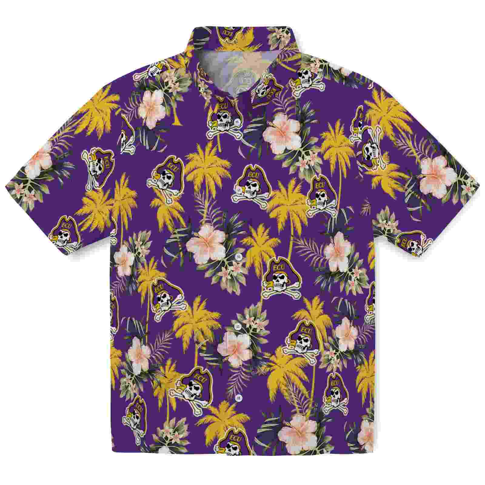 East Carolina Pirates Palm Tree Flower Purple Hawaiian Shirt