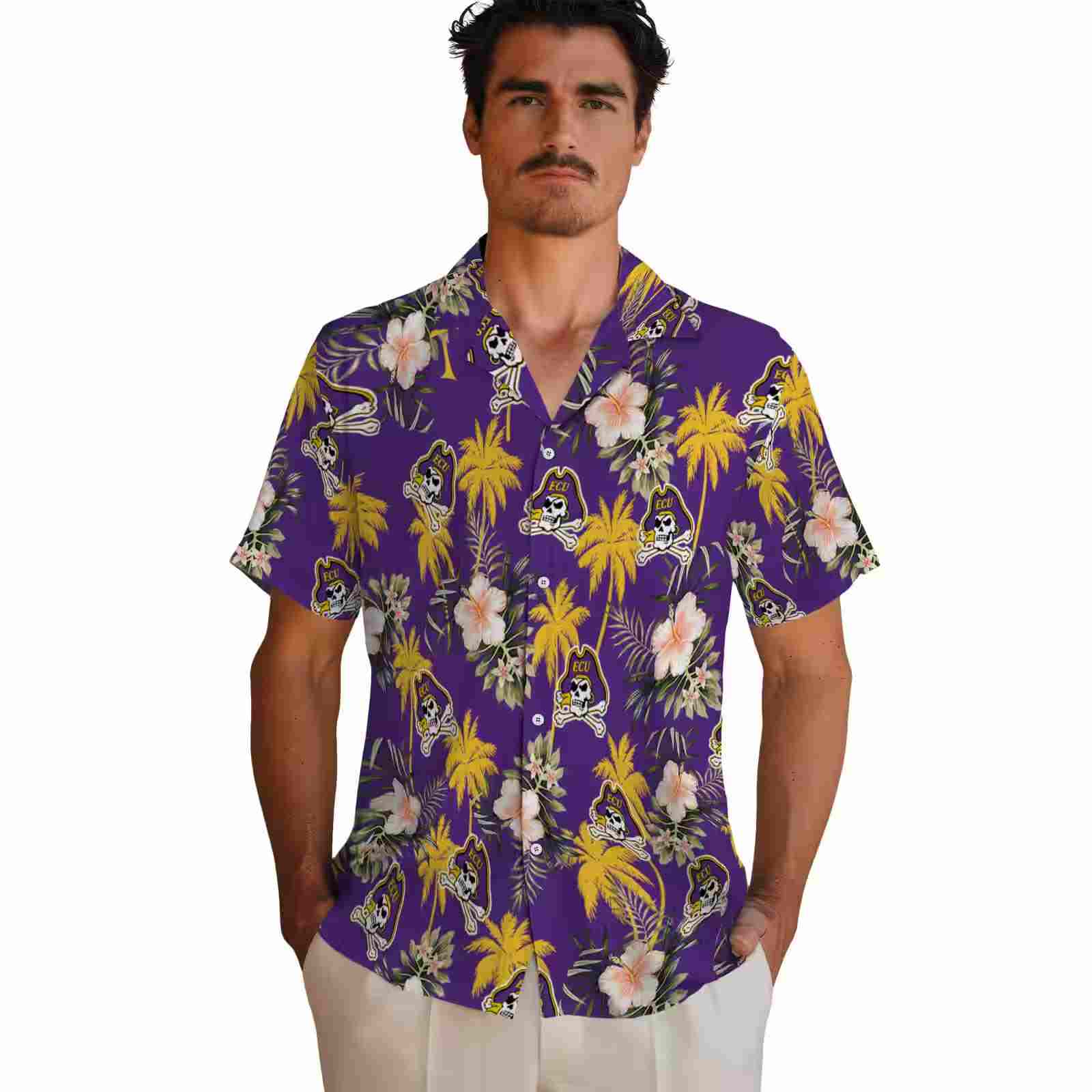 east carolina pirates palm tree flower purple hawaiian shirt fashion forward