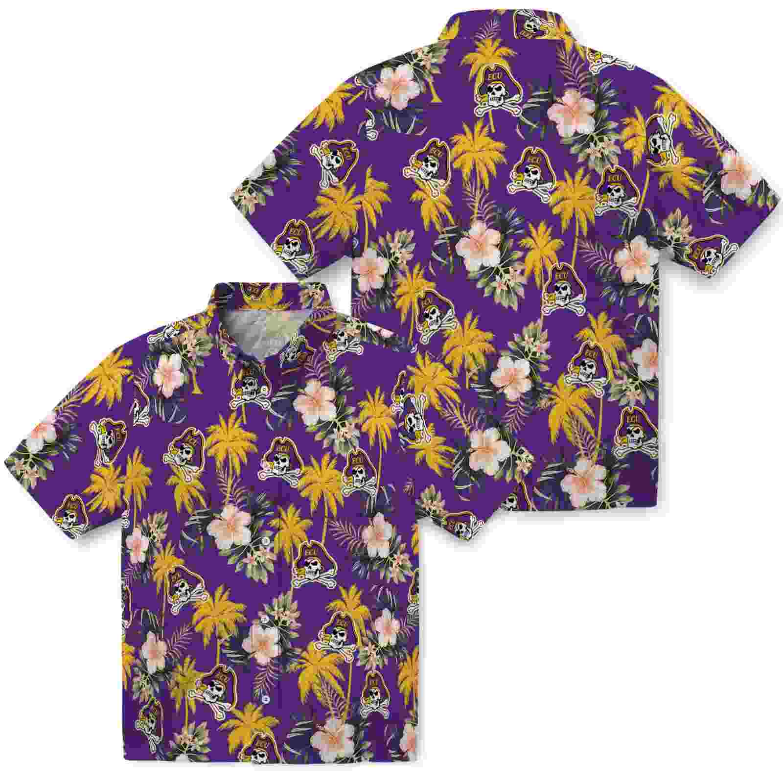 east carolina pirates palm tree flower purple hawaiian shirt high quality