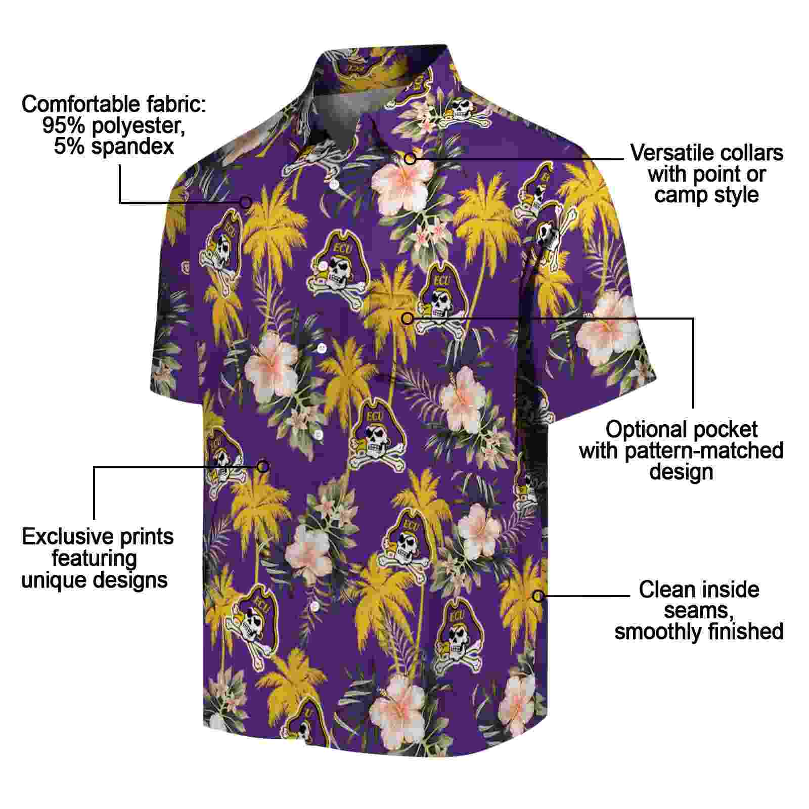 east carolina pirates palm tree flower purple hawaiian shirt new arrival