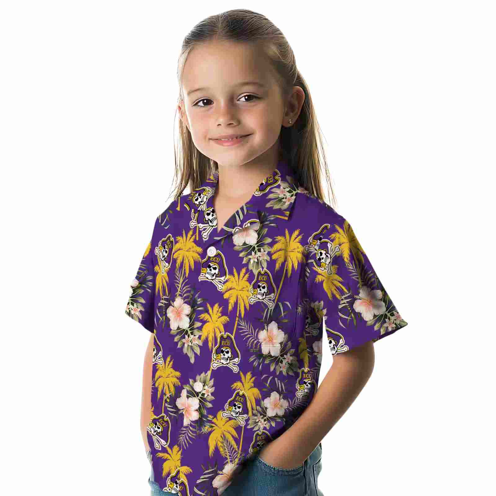 east carolina pirates palm tree flower purple hawaiian shirt premium grade