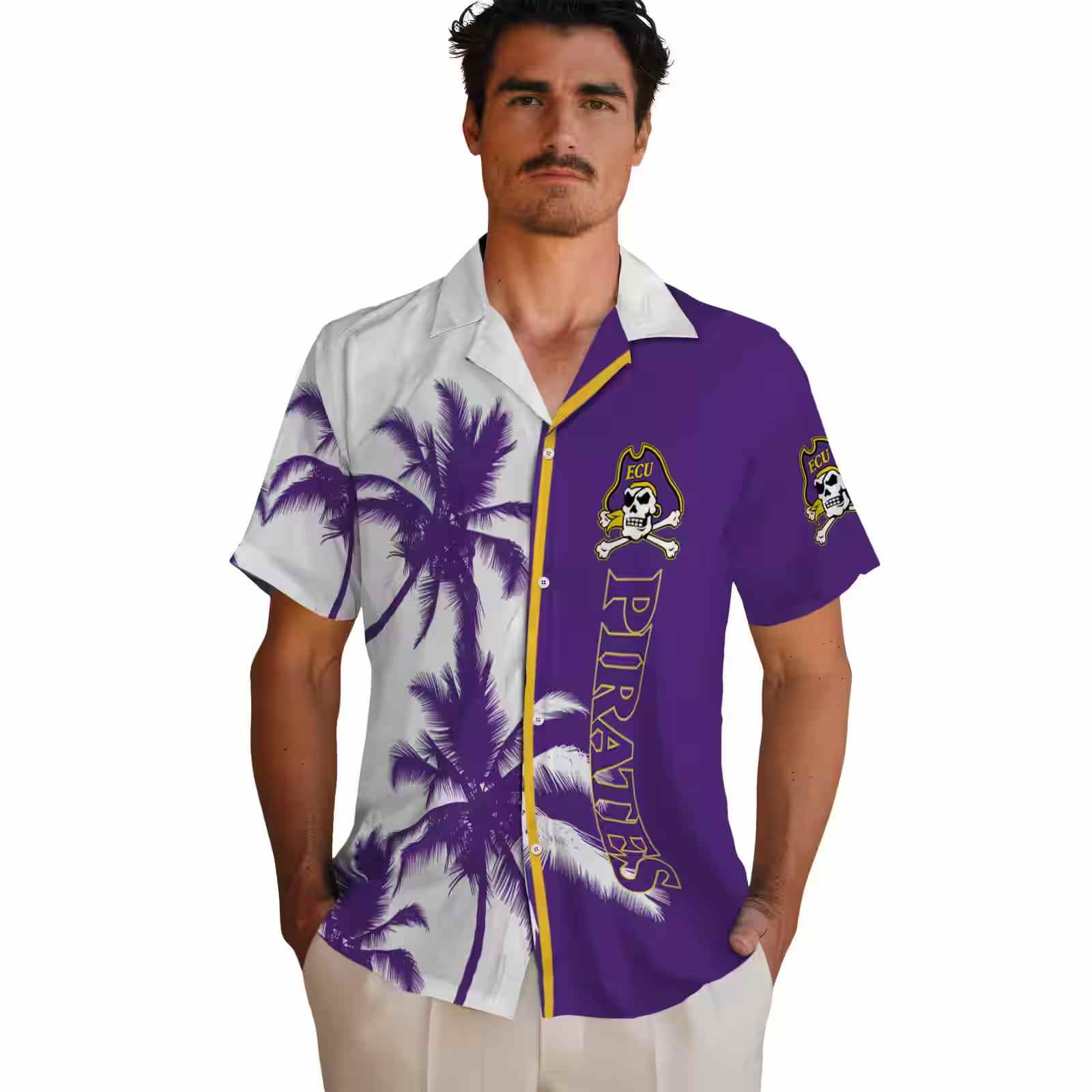 east carolina pirates palm trees purple white hawaiian shirt fashion forward