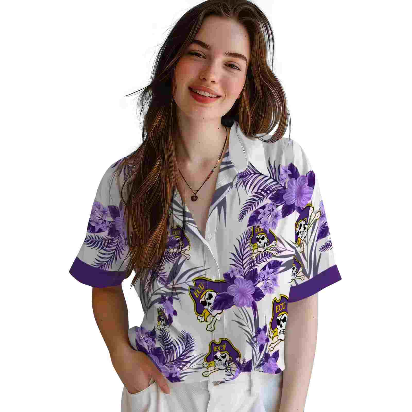 east carolina pirates patriotic hibiscus design purple white hawaiian shirt latest model