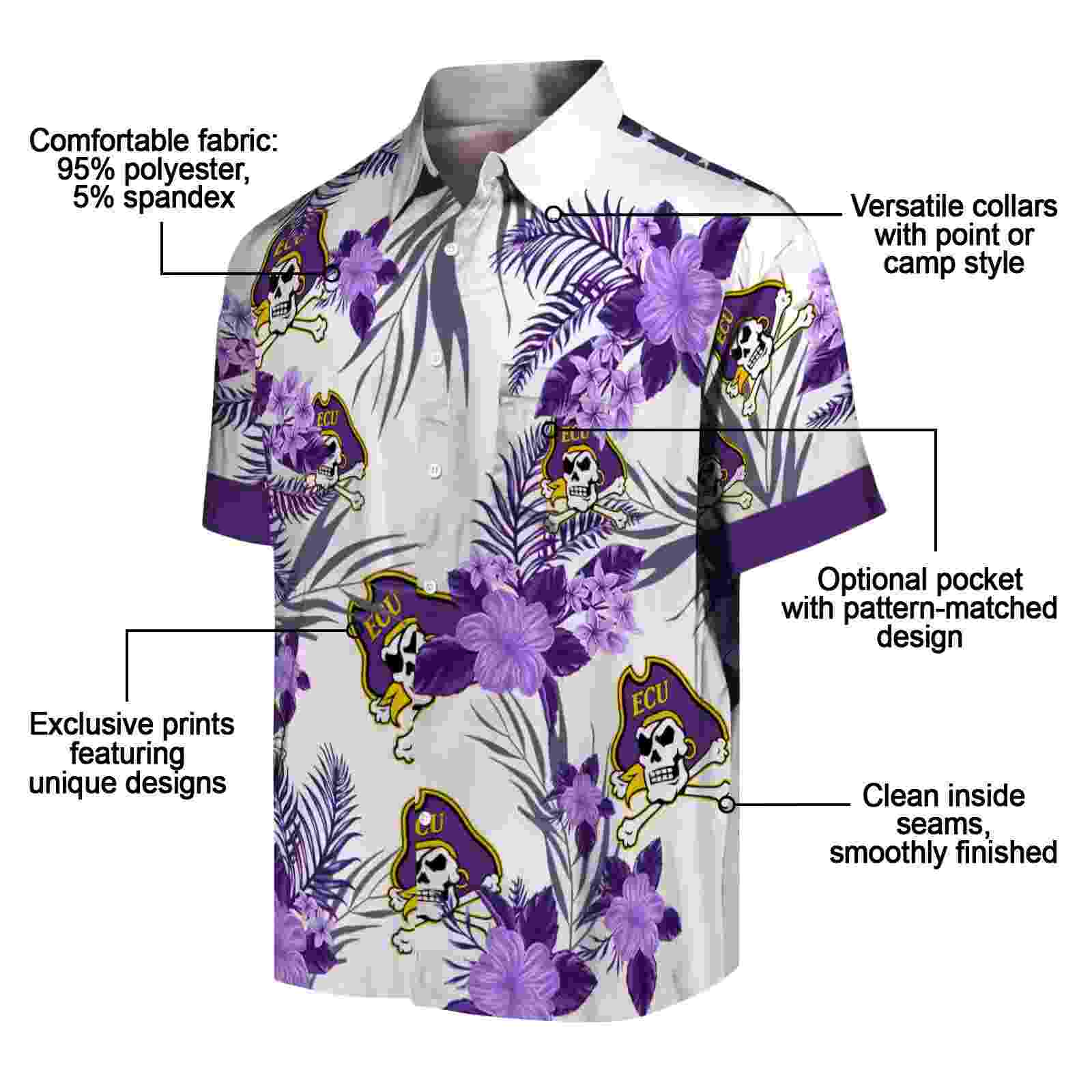 east carolina pirates patriotic hibiscus design purple white hawaiian shirt new arrival