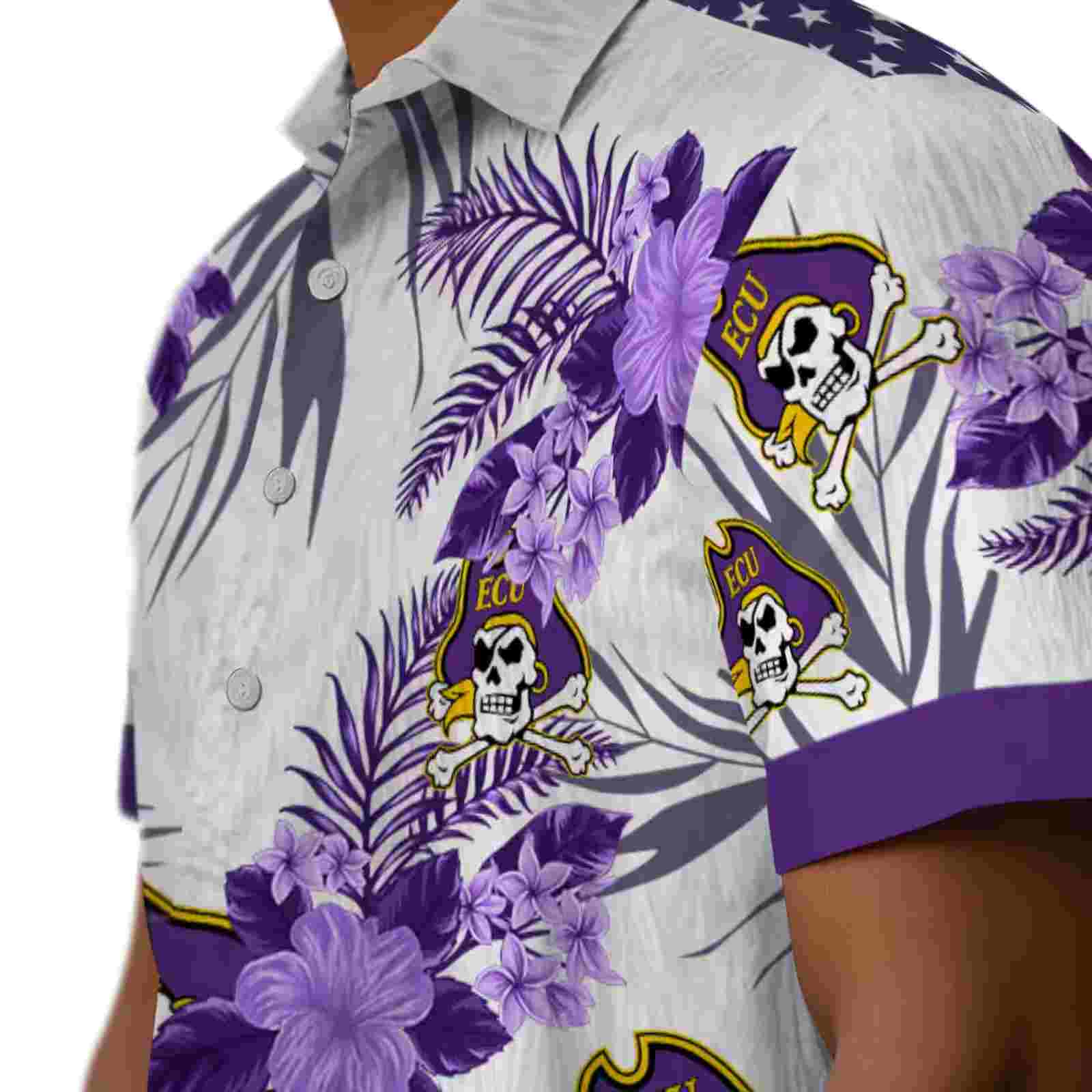 east carolina pirates patriotic hibiscus design purple white hawaiian shirt trendy