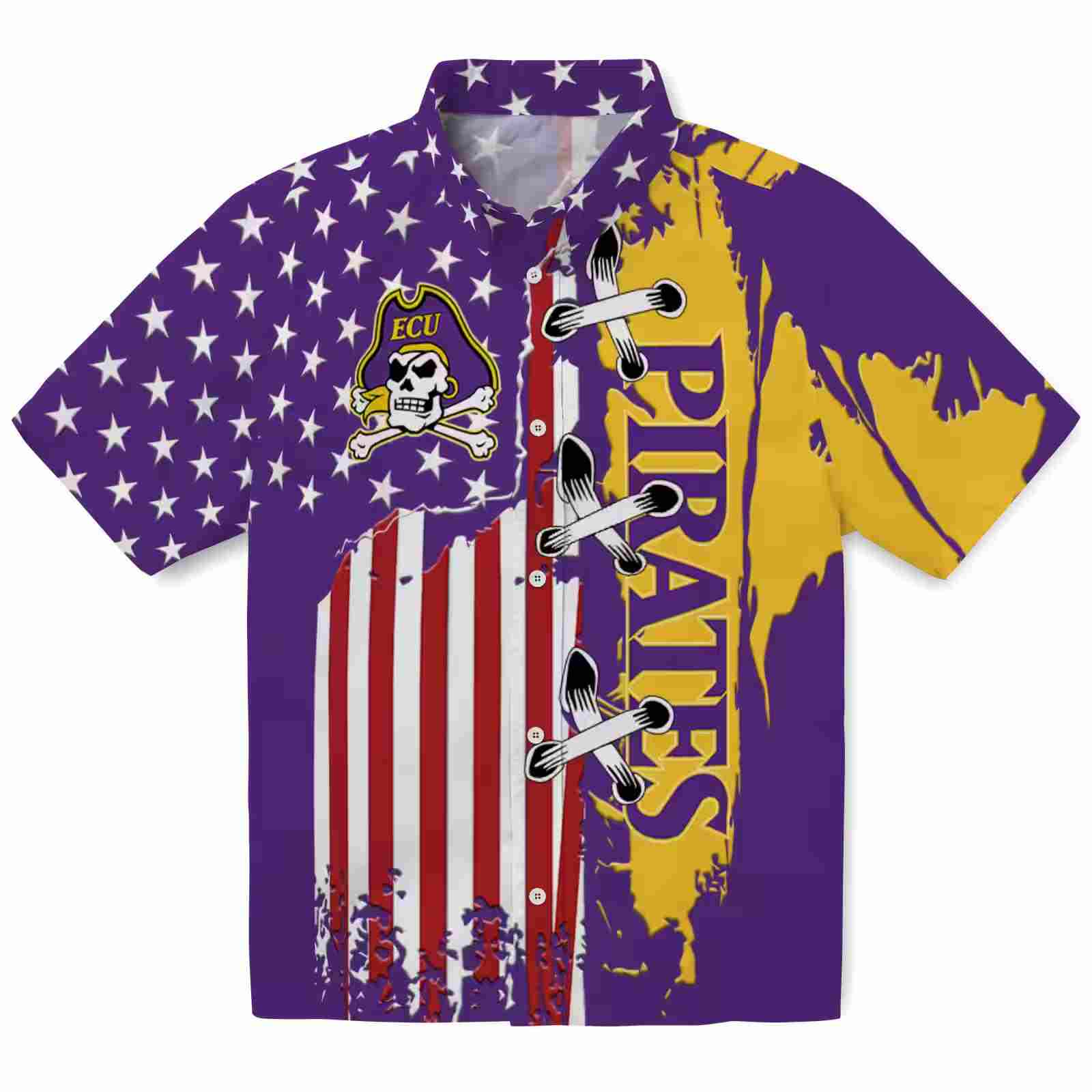 East Carolina Pirates Stitched Flag Purple Hawaiian Shirt