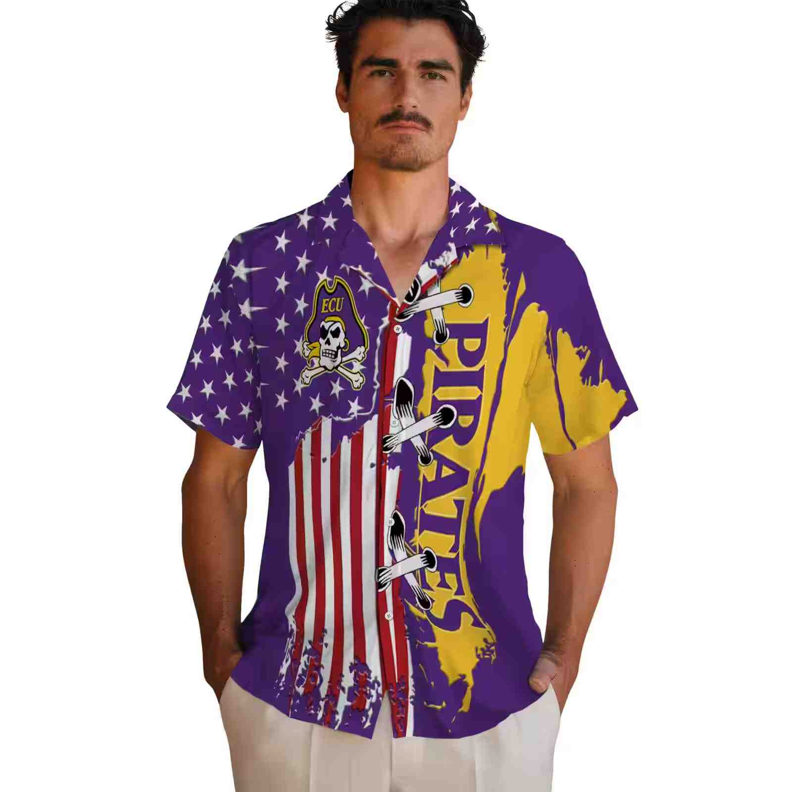 east carolina pirates stitched flag purple hawaiian shirt fashion forward