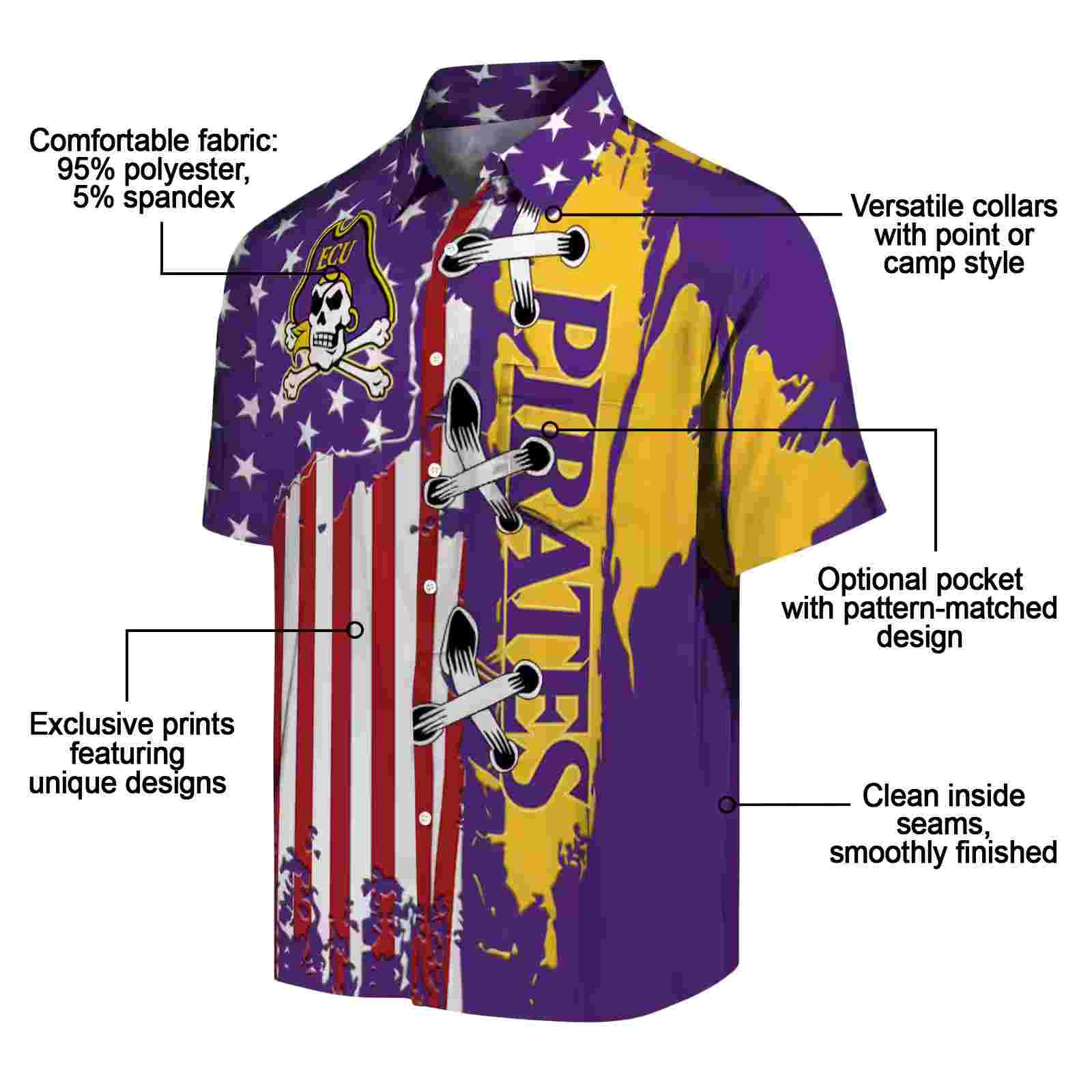 east carolina pirates stitched flag purple hawaiian shirt new arrival