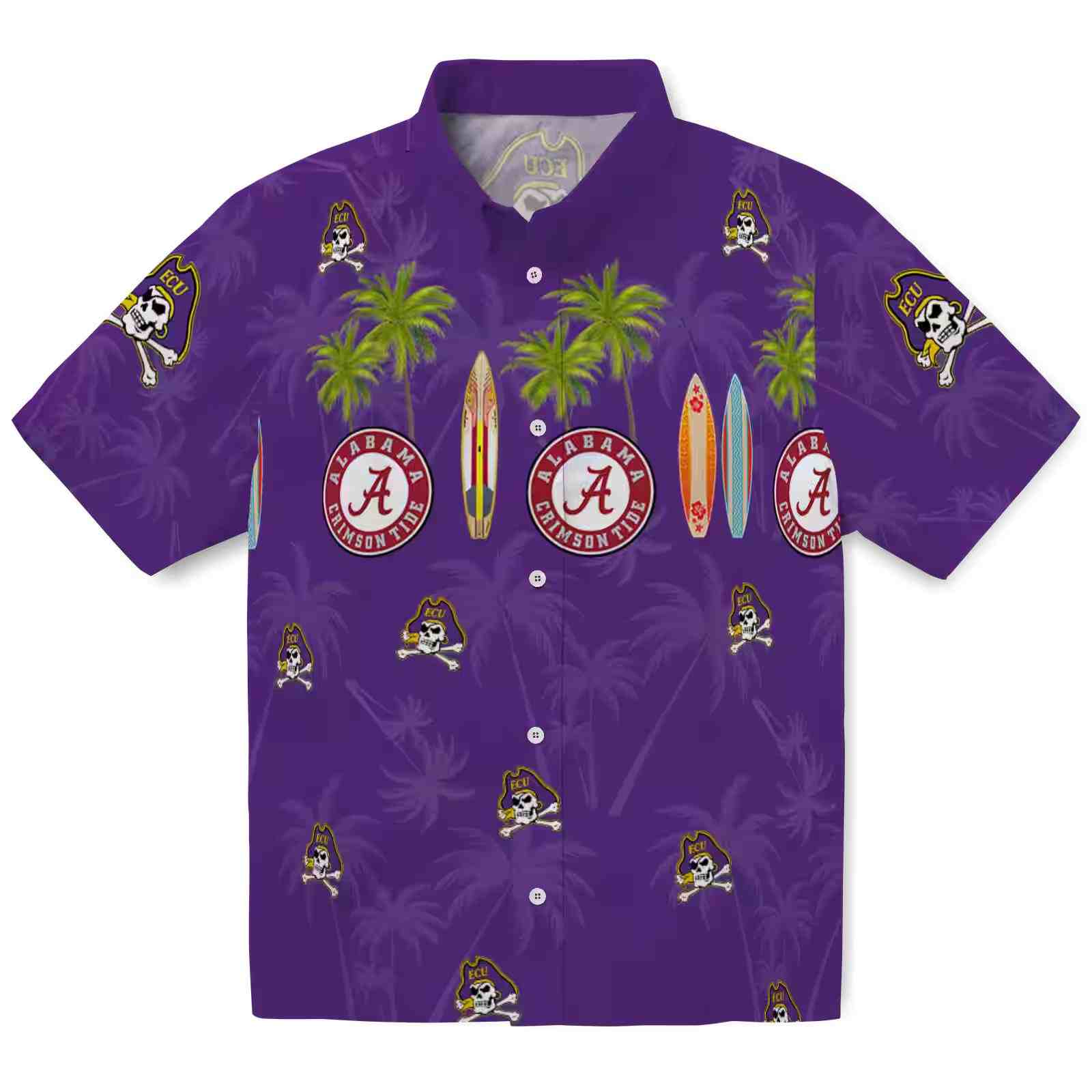 East Carolina Pirates Surfboard Palm Purple Hawaiian Shirt