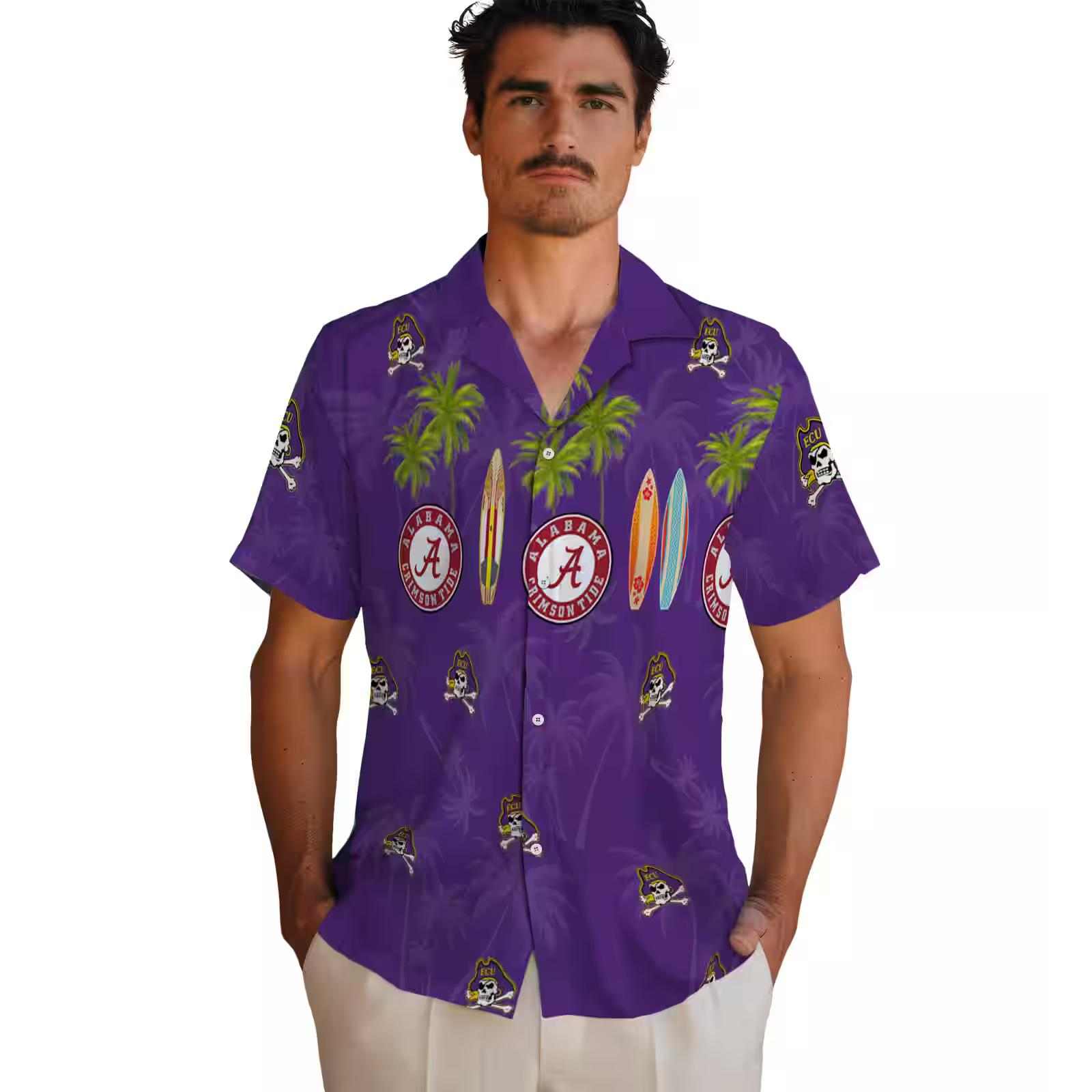 east carolina pirates surfboard palm purple hawaiian shirt fashion forward