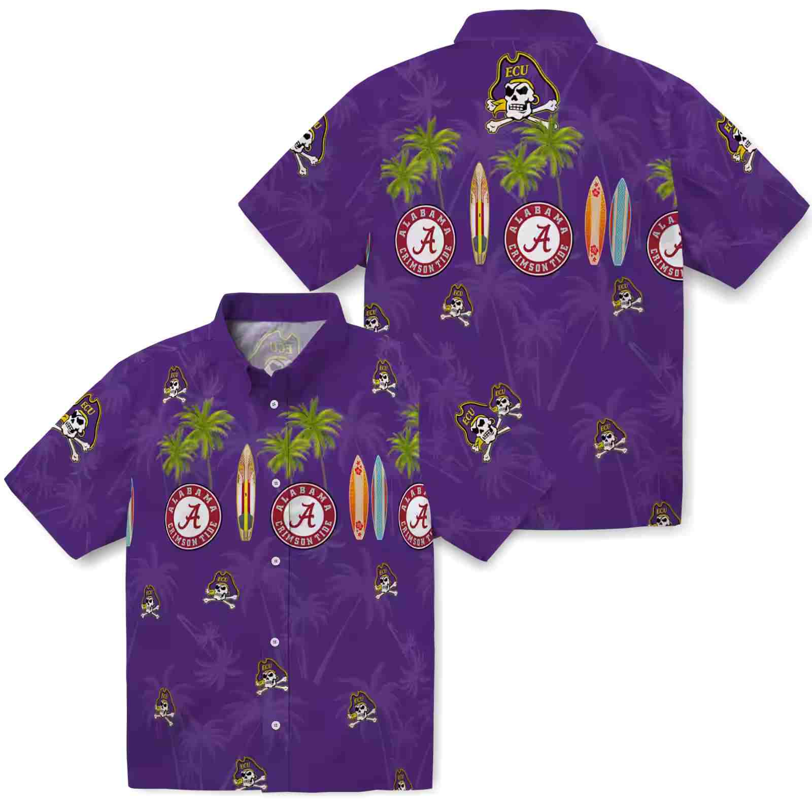 east carolina pirates surfboard palm purple hawaiian shirt high quality