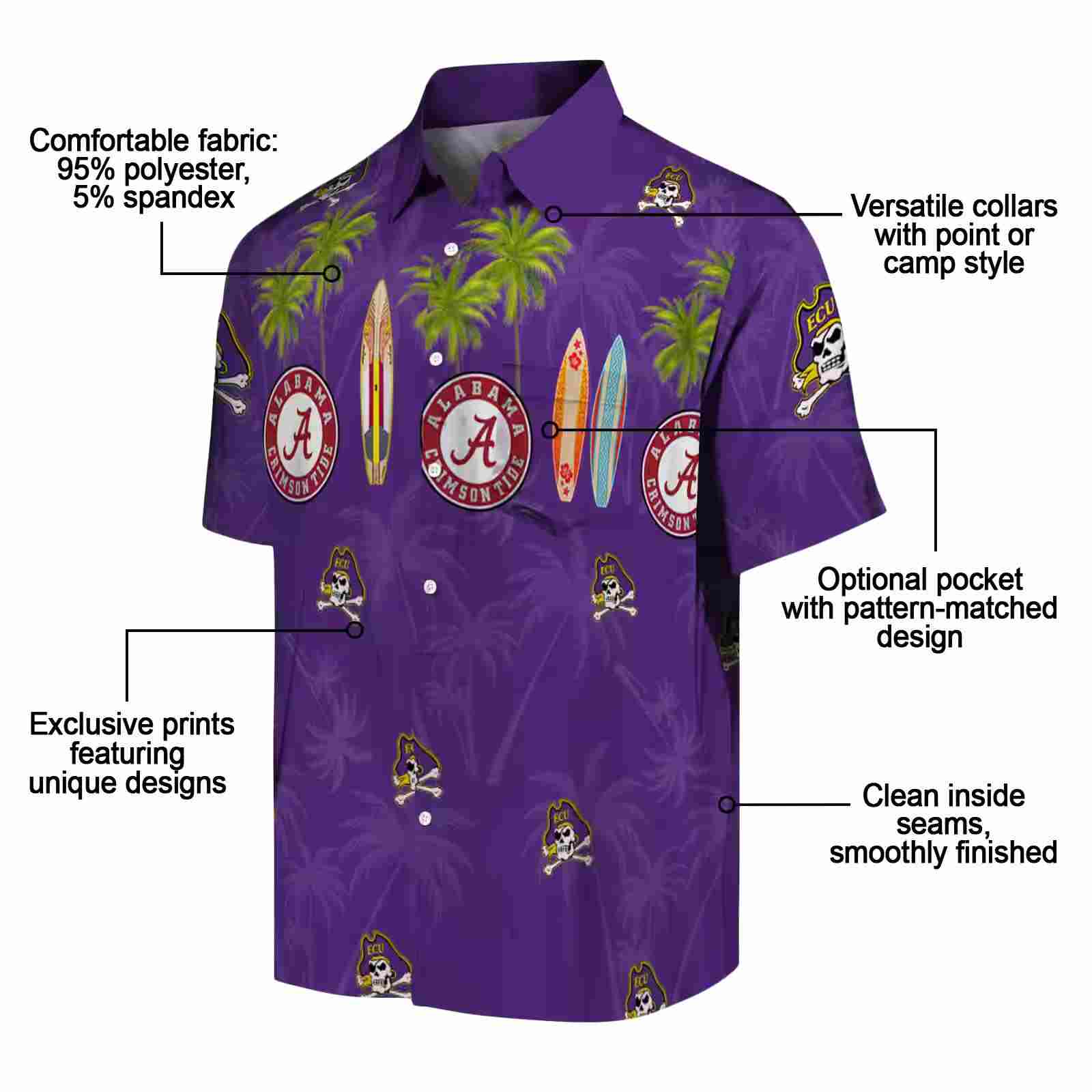 east carolina pirates surfboard palm purple hawaiian shirt new arrival