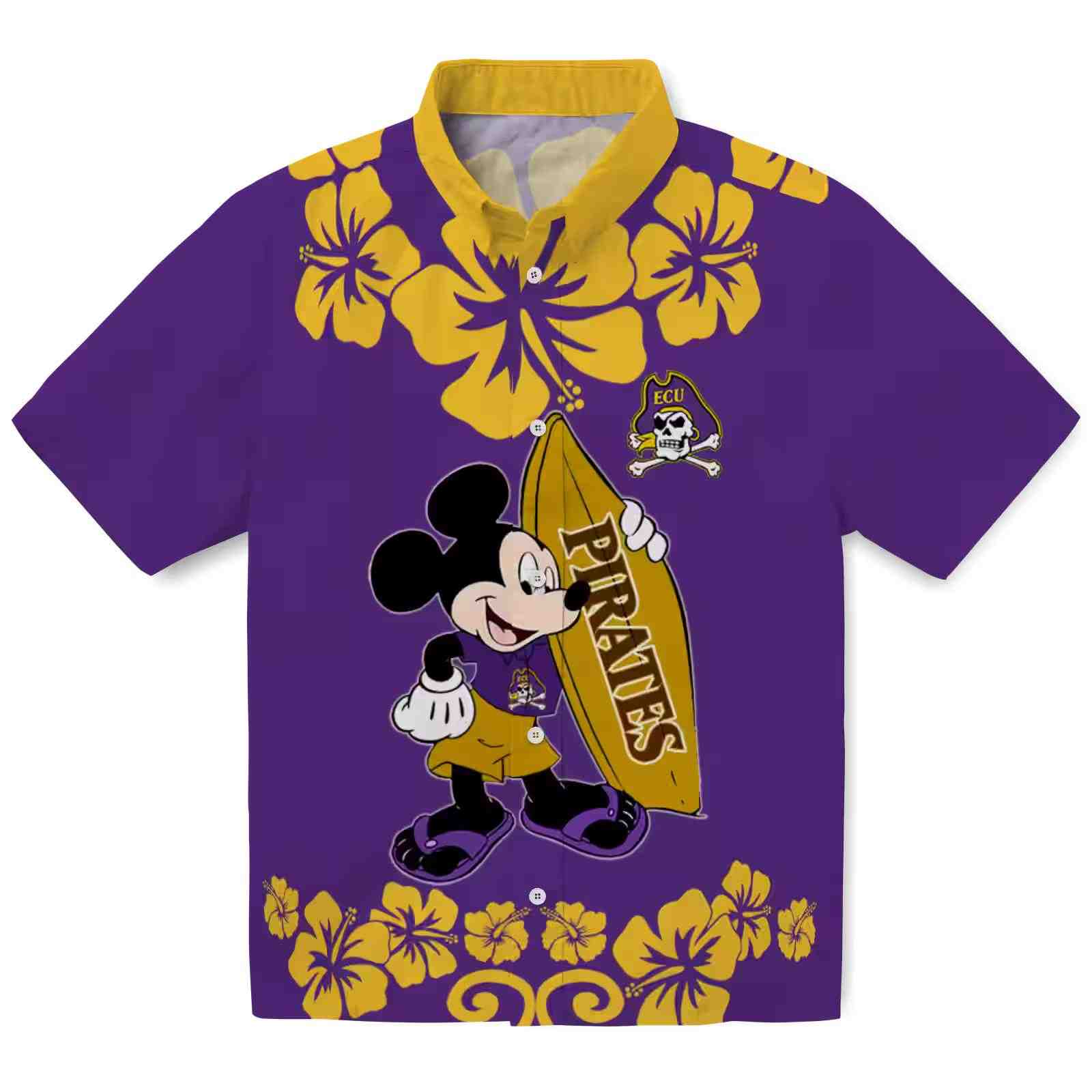 East Carolina Pirates Surfing Mickey Purple Hawaiian Shirt