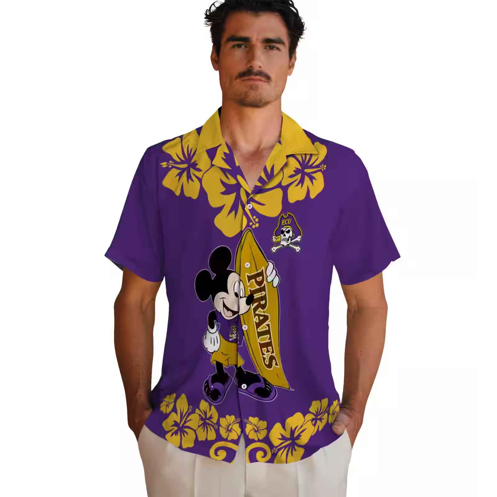 east carolina pirates surfing mickey purple hawaiian shirt fashion forward