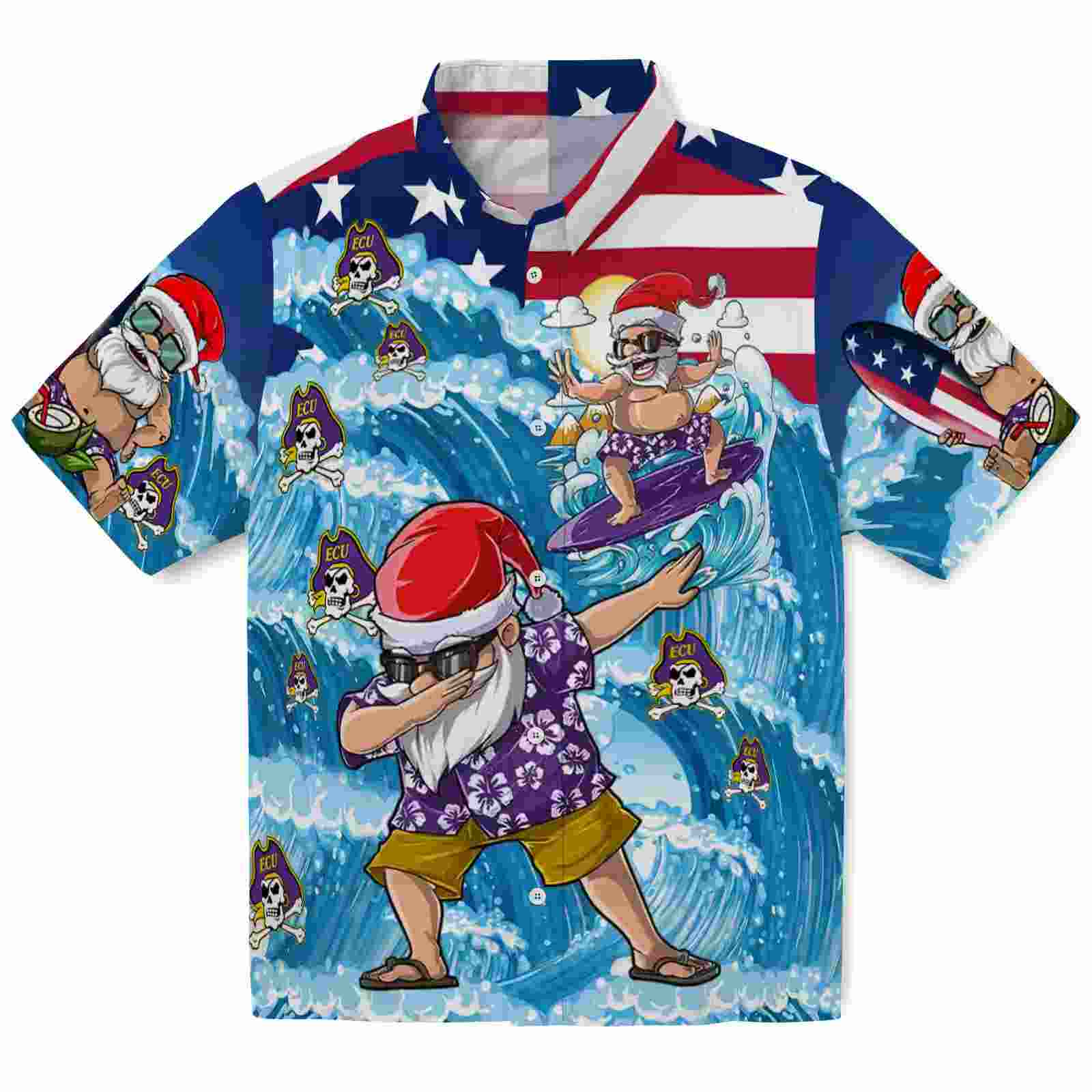 East Carolina Pirates Surfing Santa Blue Hawaiian Shirt