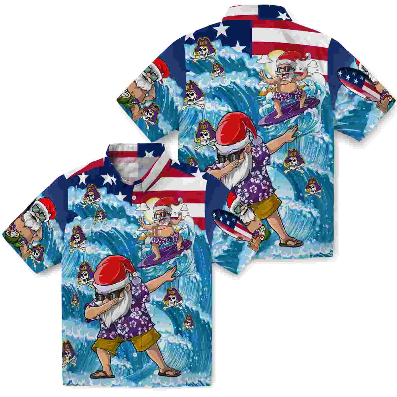 east carolina pirates surfing santa blue hawaiian shirt high quality