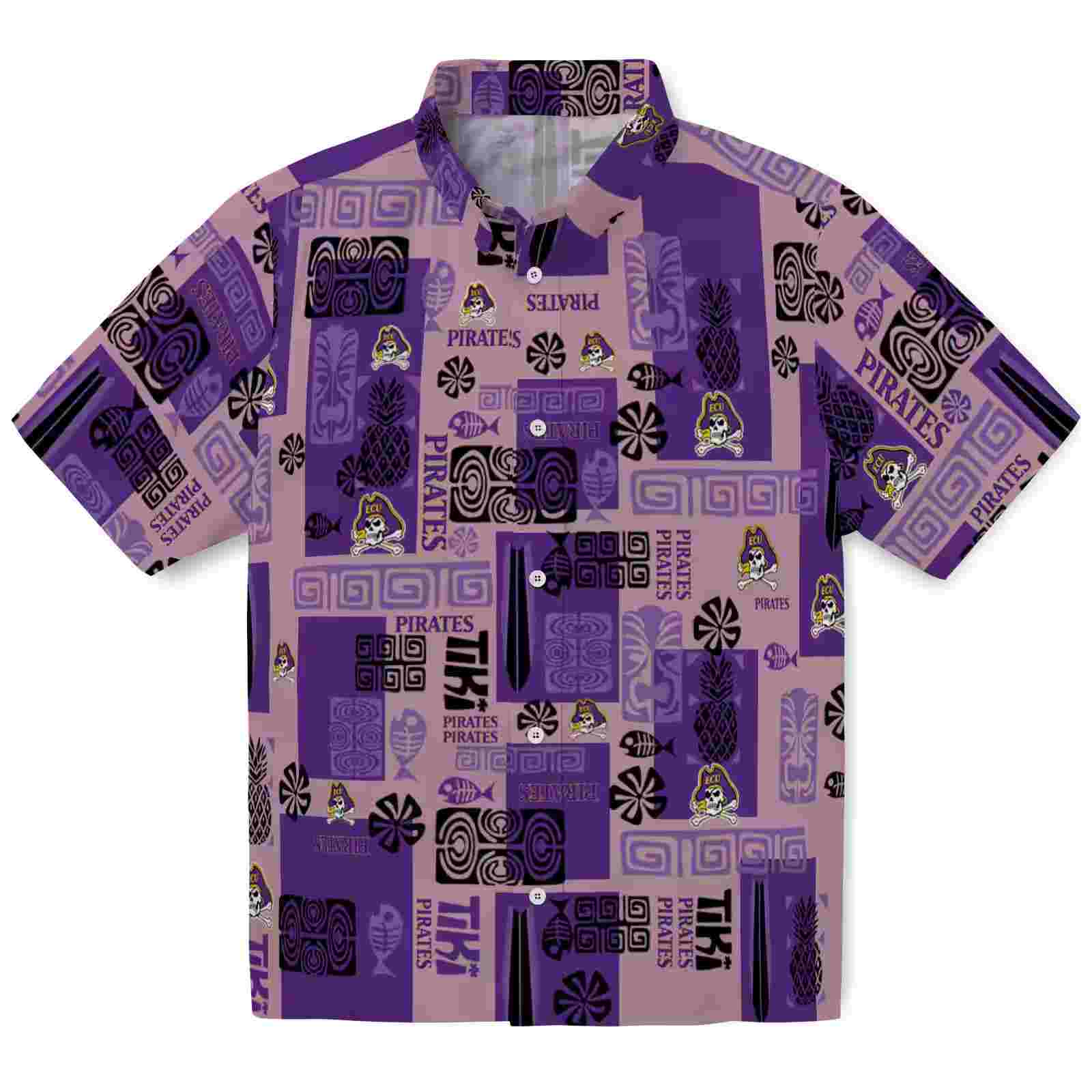 East Carolina Pirates Tribal Symbols Purple Hawaiian Shirt