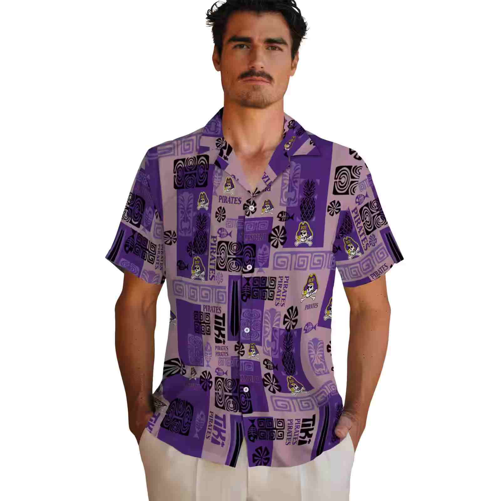 east carolina pirates tribal symbols purple hawaiian shirt fashion forward