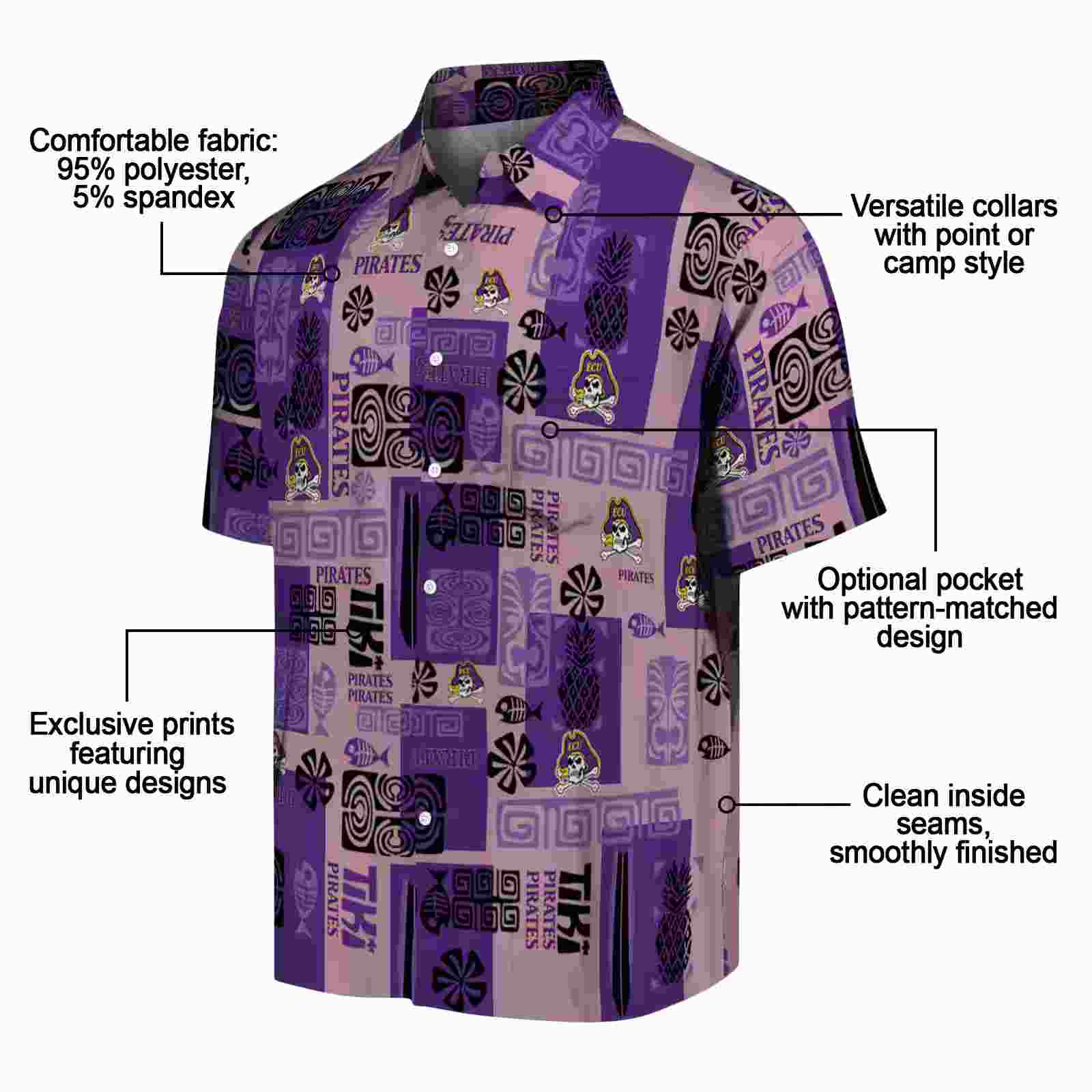 east carolina pirates tribal symbols purple hawaiian shirt new arrival